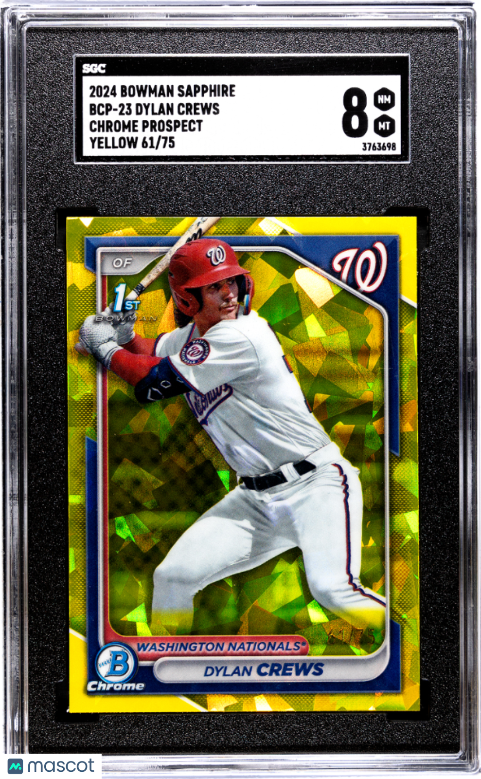 2024 Bowman Sapphire Dylan Crews #BCP-23 Chrome Prospect Yellow SGC 8
