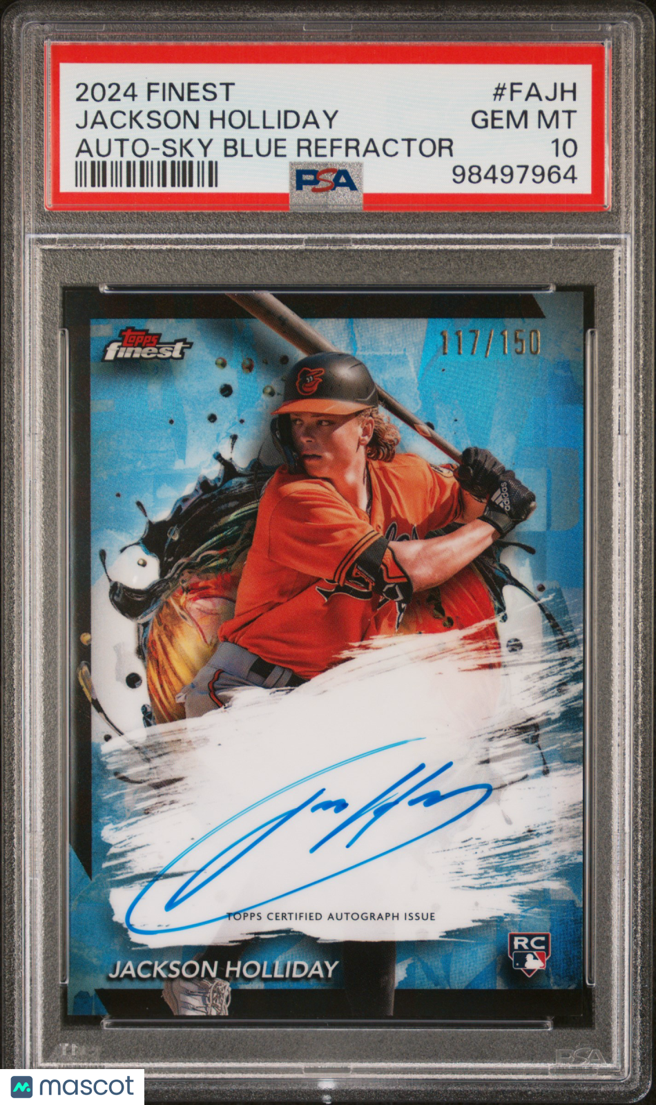 2024 Topps Finest Finest  Jackson Holliday #FAJH Sky Blue Refractor /150 PSA 10