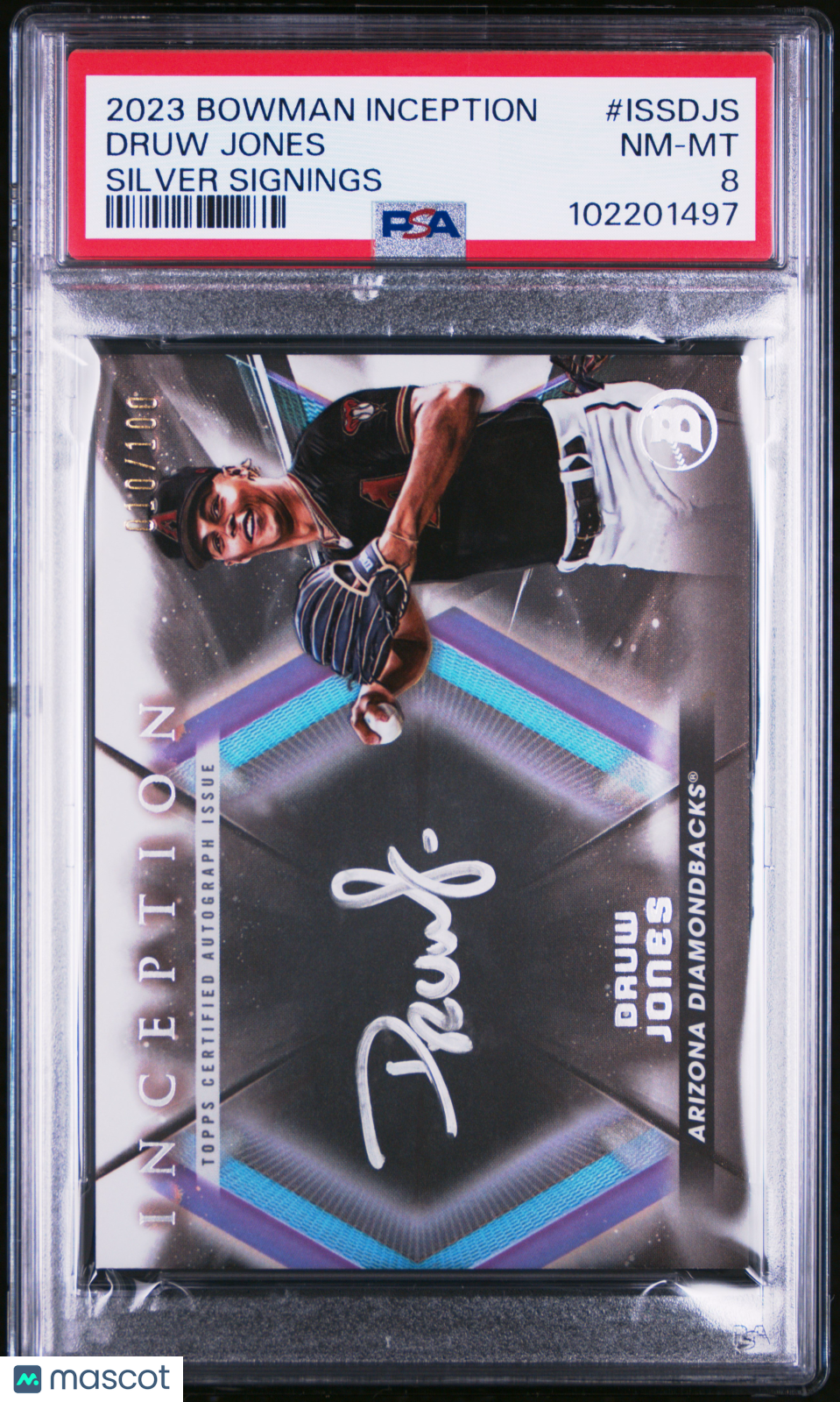 2023 Bowman Inception Silver Signings Druw Jones #ISSDJS 010/100 PSA 8