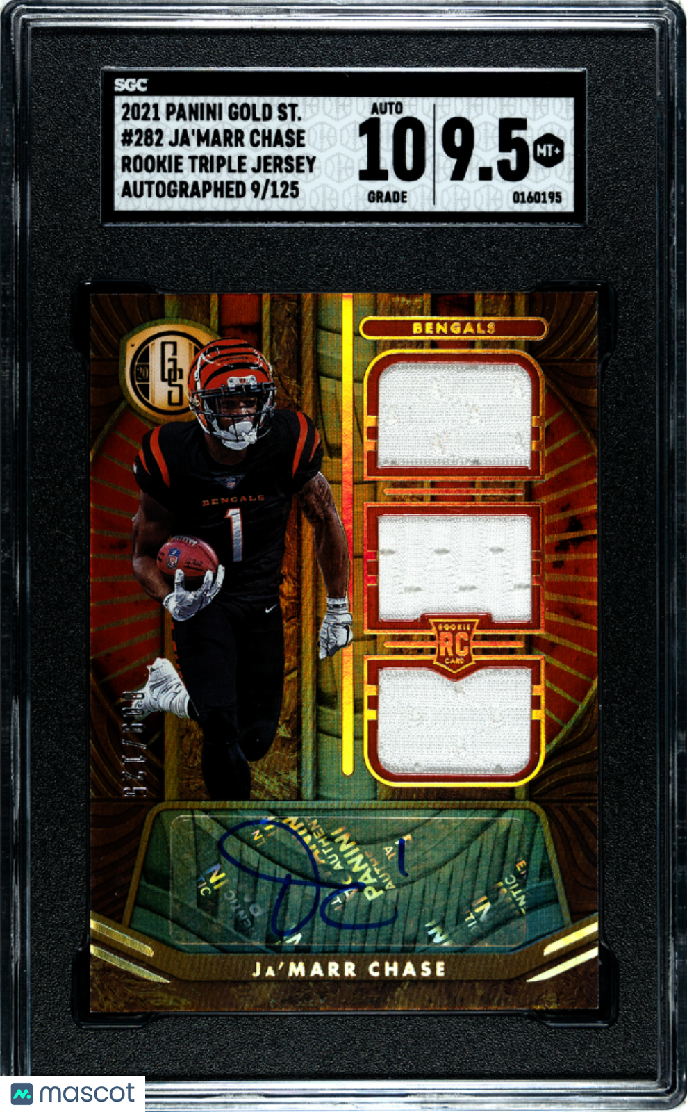 2021 Panini Gold Ja'marr Chase #282 RC Triple Jersey Auto SGC 9.5 Auto 10