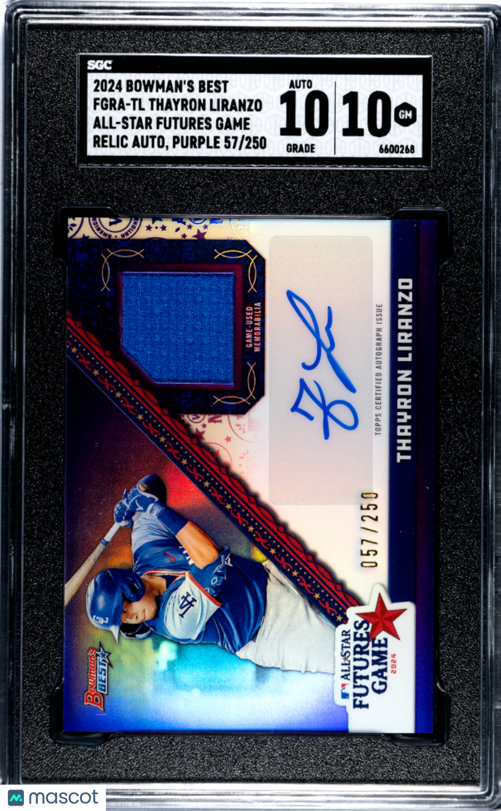 2024 Bowman Thayron Liranzo #FGRA-TL  Relic Auto Purple Refractor SGC 10
