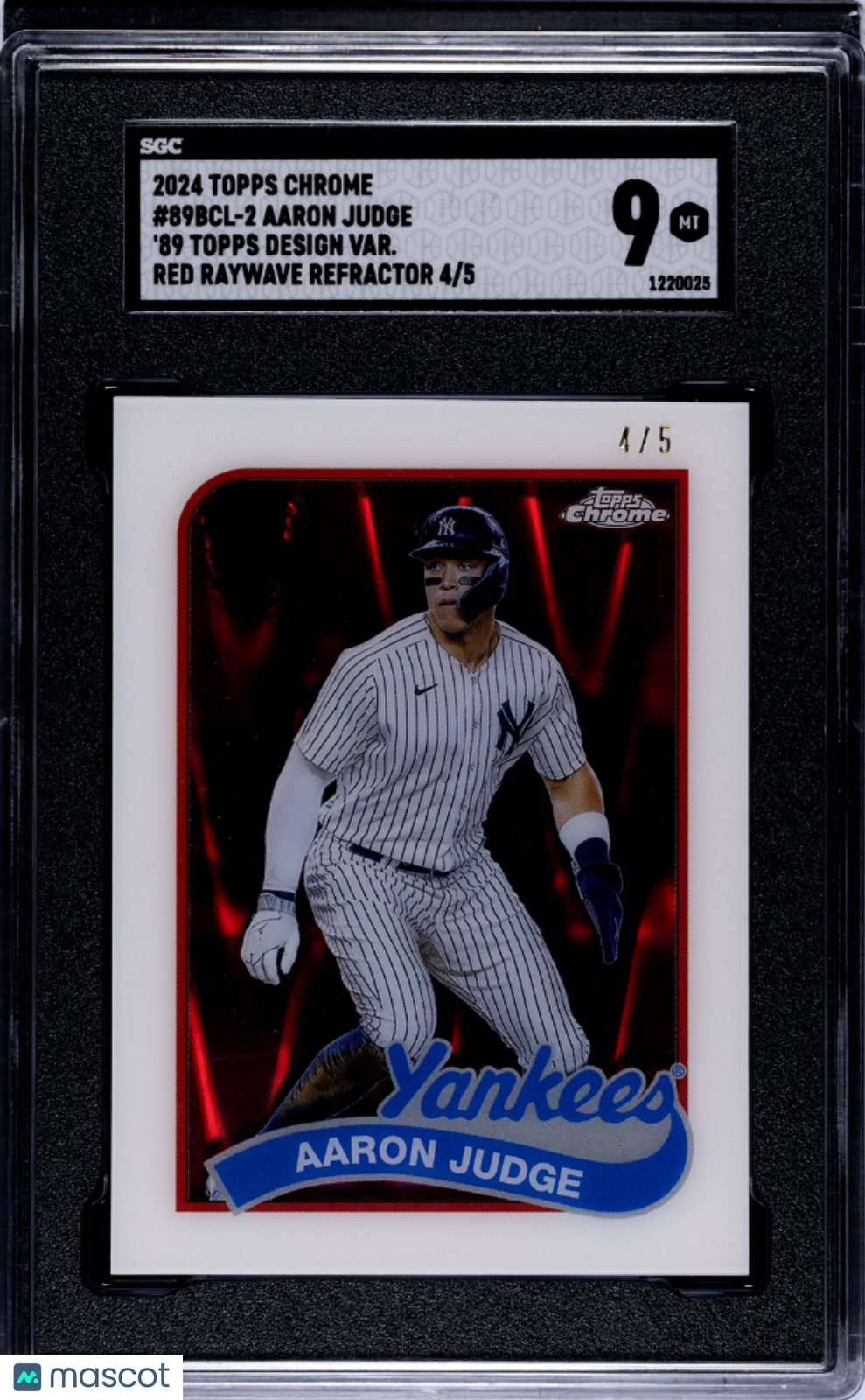 2024 Topps Chrome Aaron Judge #89BCL-2 '89 Des. Var. Red Raywave Refractor SGC 9