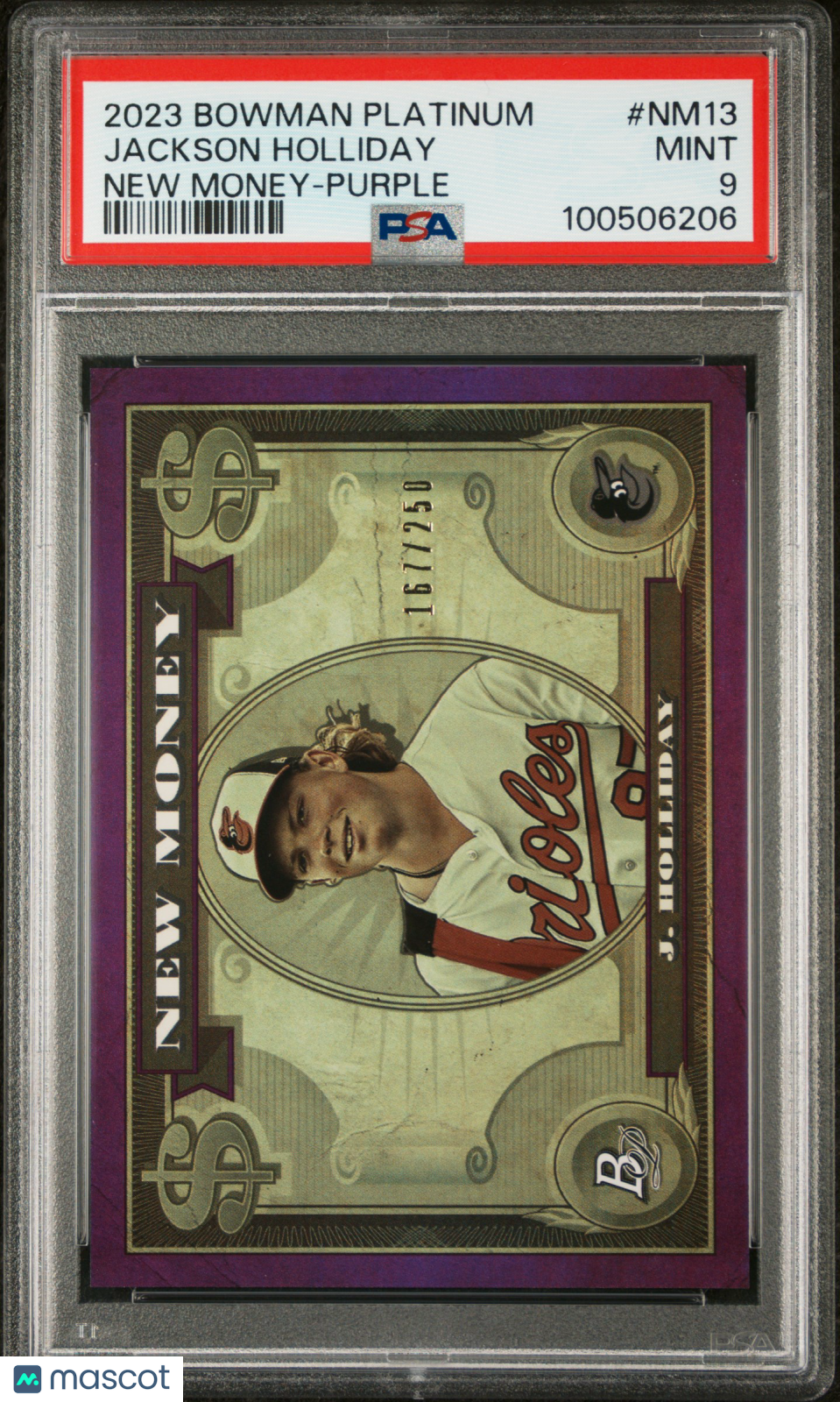 2023 Bowman Platinum New Money Jackson Holliday #NM13 Purple PSA 9