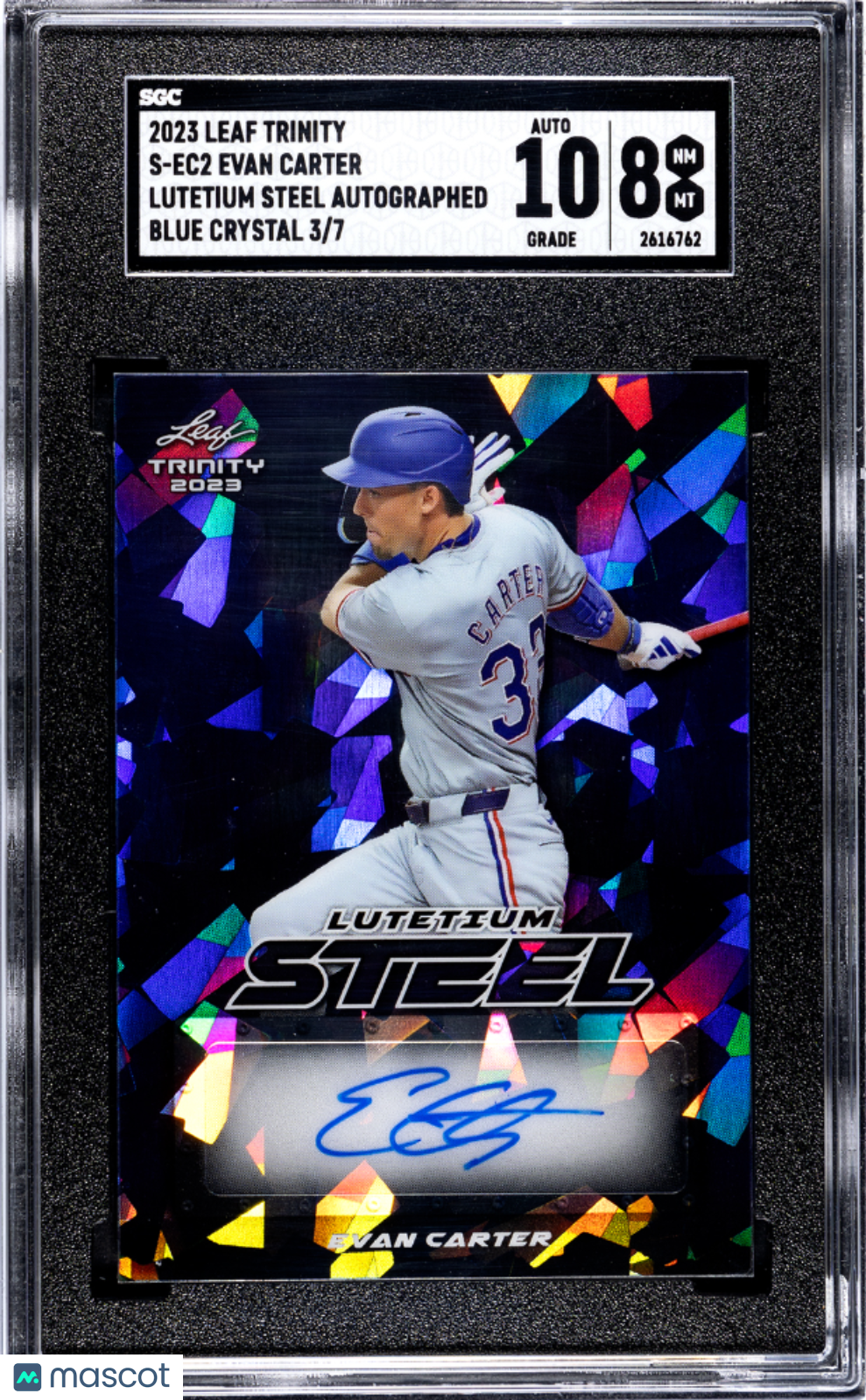 2023 Leaf Trinity Evan Carter #S-EC2 Lutetium Steel Blue Crystal SGC 8 Auto 10