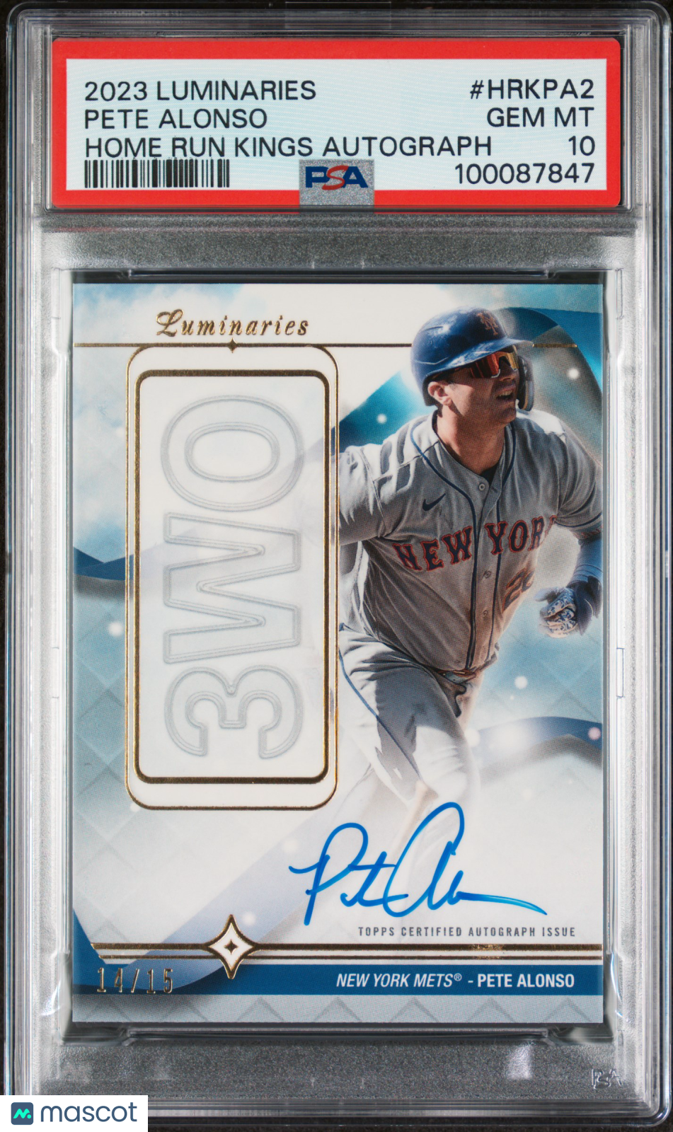 2023 Topps Luminaries Home Run Kings Autographs Pete Alonso #HRKPA2 14/15 PSA 10