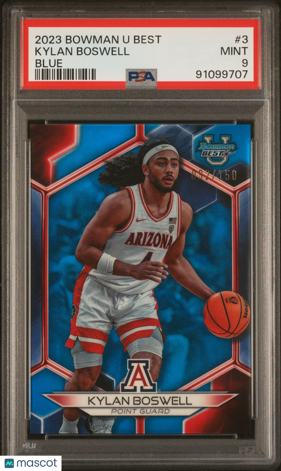 2023 Bowman University Best Kylan Boswell #3 Blue Refractor 092/150 PSA 9