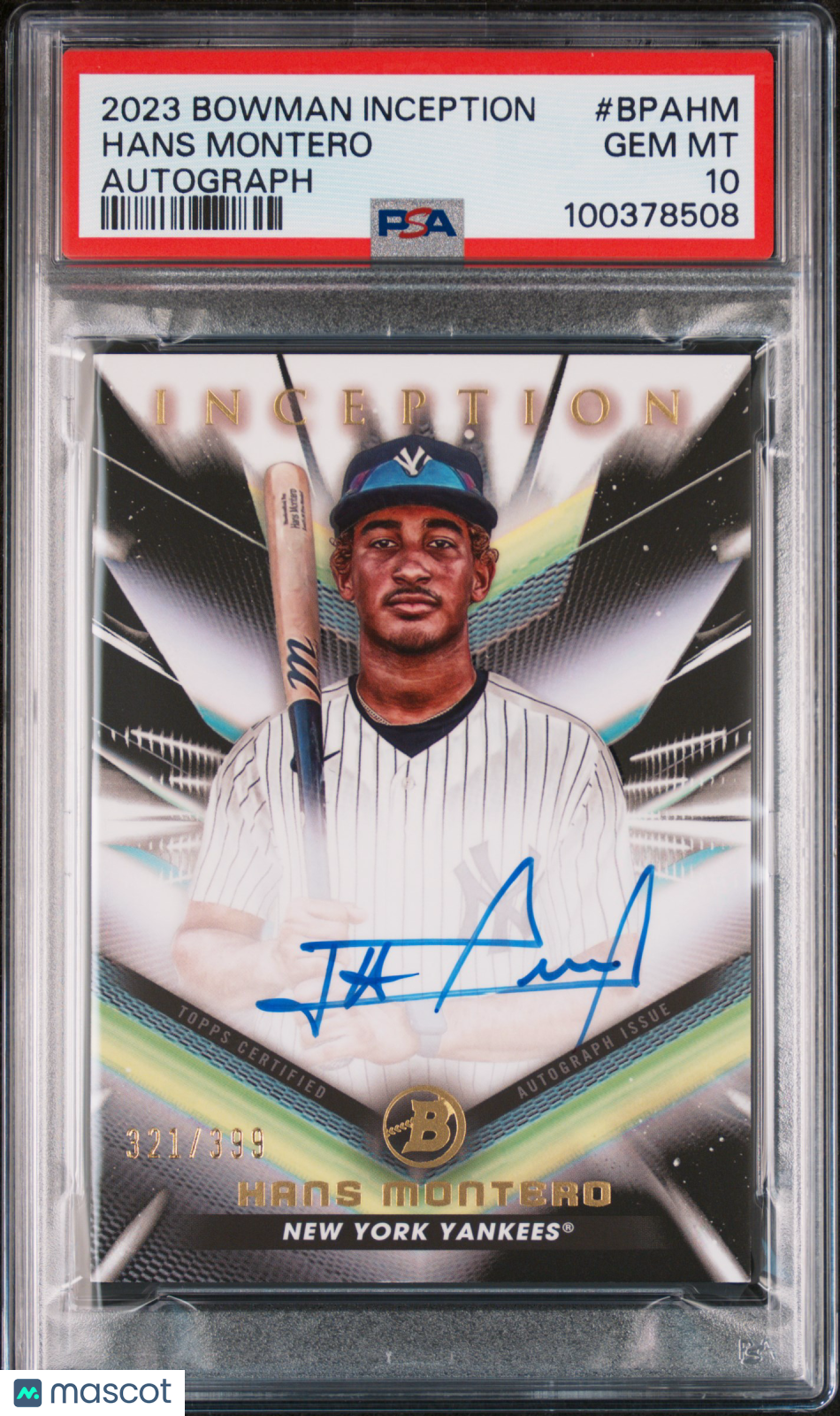 2023 Bowman Inception Autographs Hans Montero #BPAHM 321/399 PSA 10