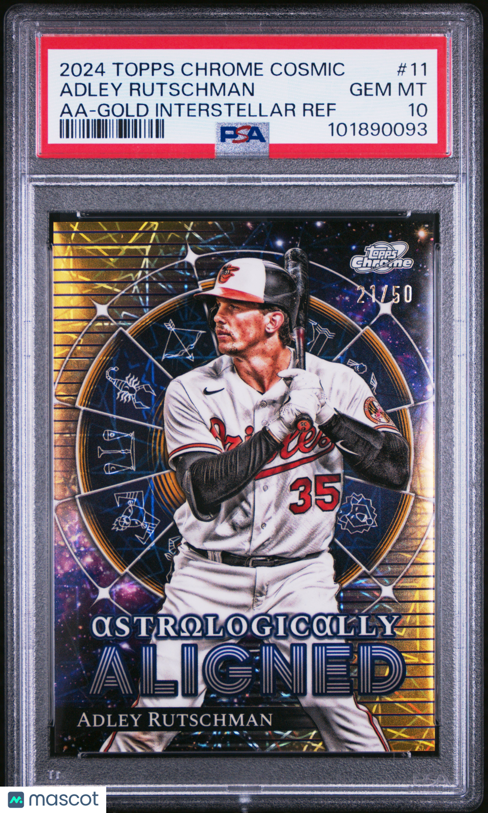 2024 Topps Chrome Cosmic Adley Rutschman #11 Aa Gold Interstellar Ref /50 PSA 10