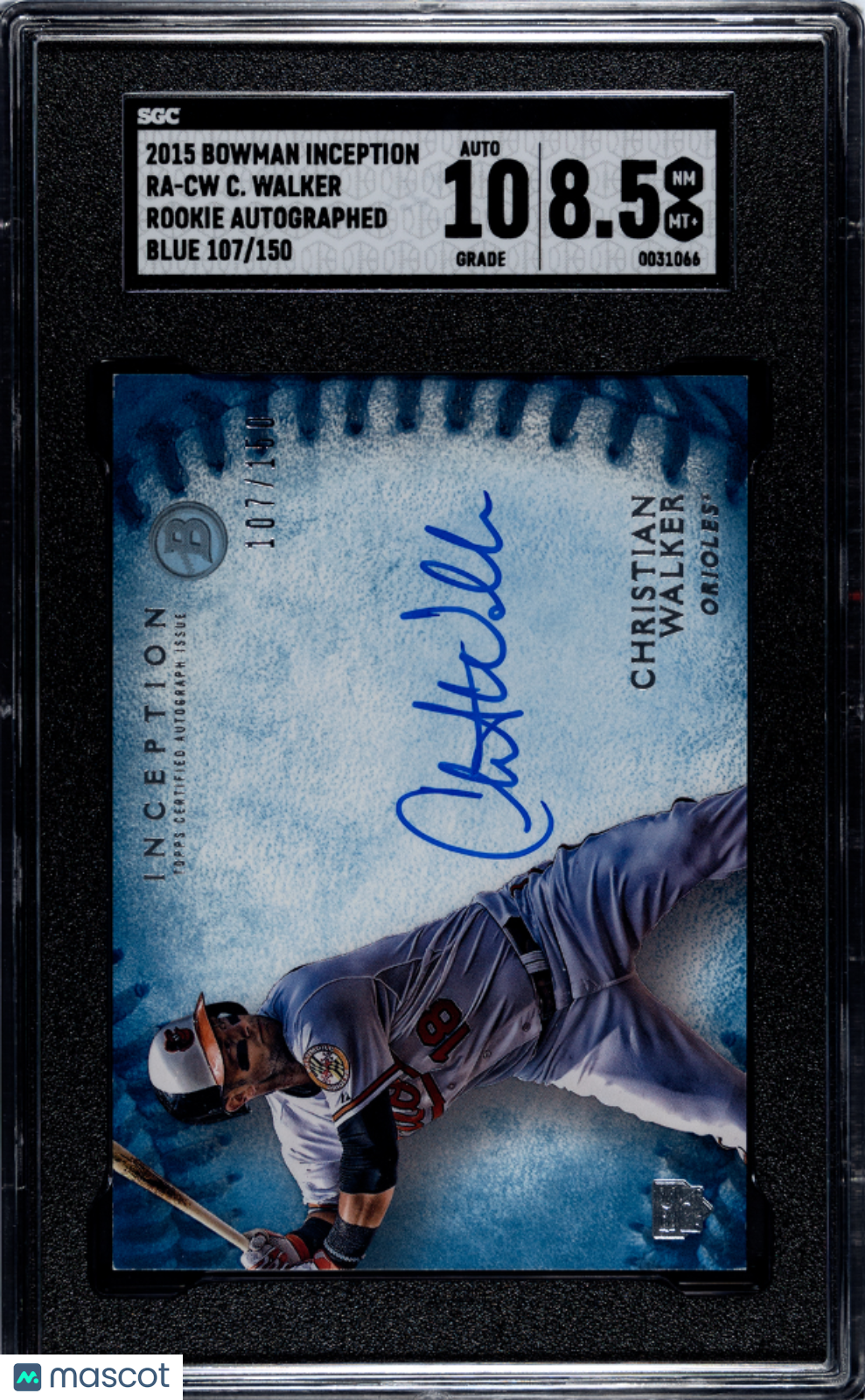2015 Bowman Inception Christian Walker #RA-CW Rookie  Blue SGC 8.5 Auto 10
