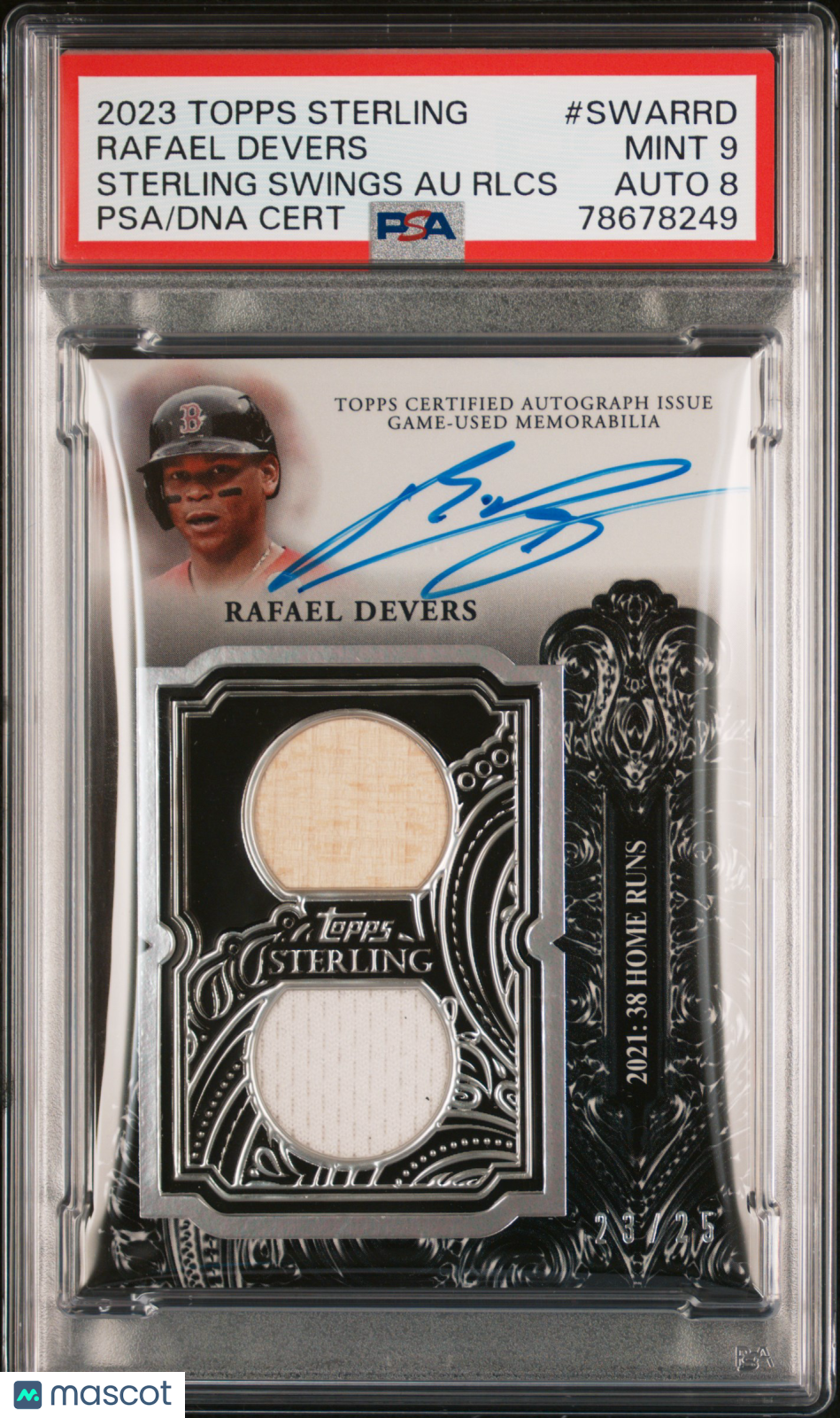 2023 Topps Sterling Sterling Swings Auto Rafael Devers #SWARRD Rlcs PSA 9 Auto 8