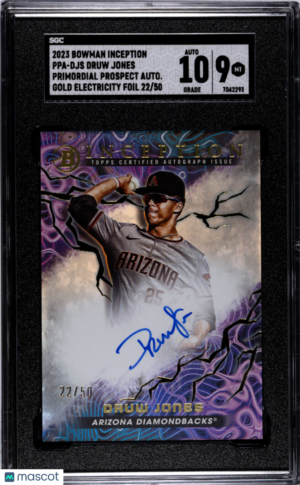2023 Bowman Inception Druw Jones #PPA-DJS Gold Electricity Foil SGC 9 Auto 10