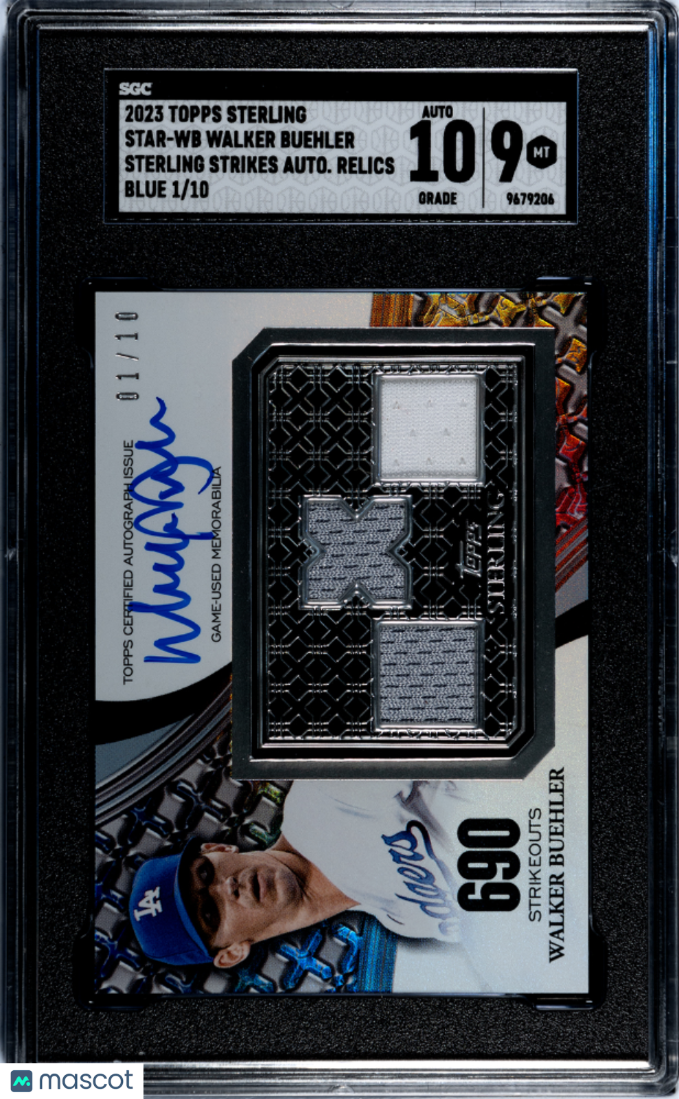 2023 Topps Sterling Walker Buehler #STAR-WB Auto Relics Blue SGC 9 Auto 10