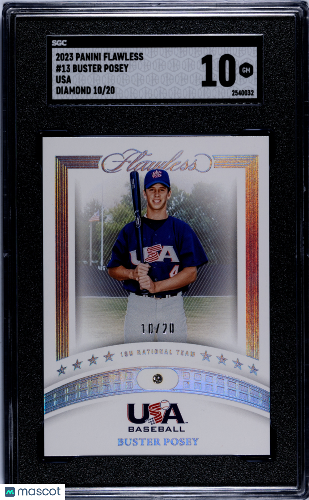 2023 Panini Flawless Buster Posey #13 Usa Diamond SGC 10