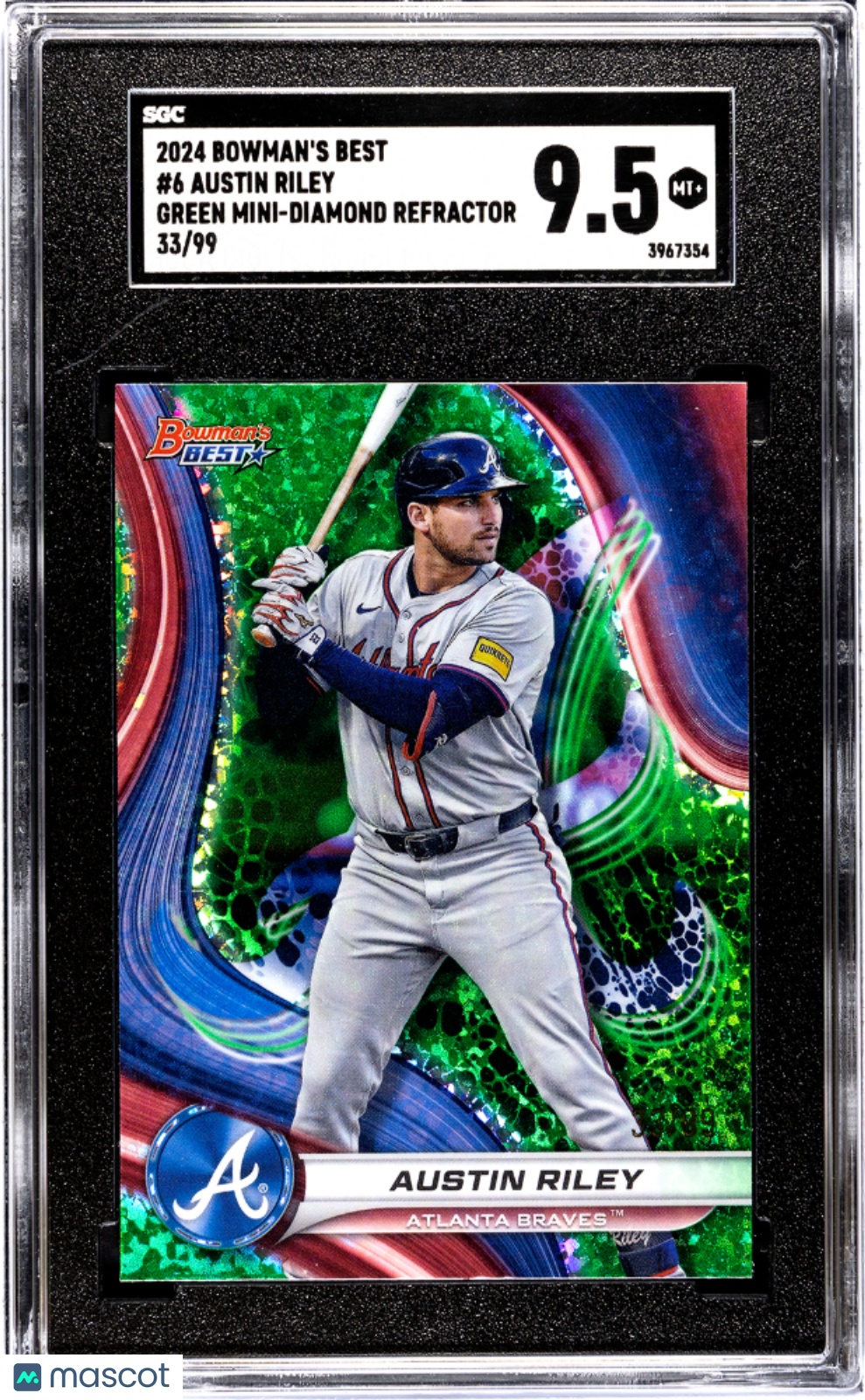 2024 Bowman's Best Austin Riley #6 Green Mini Diamond Refractor SGC 9.5