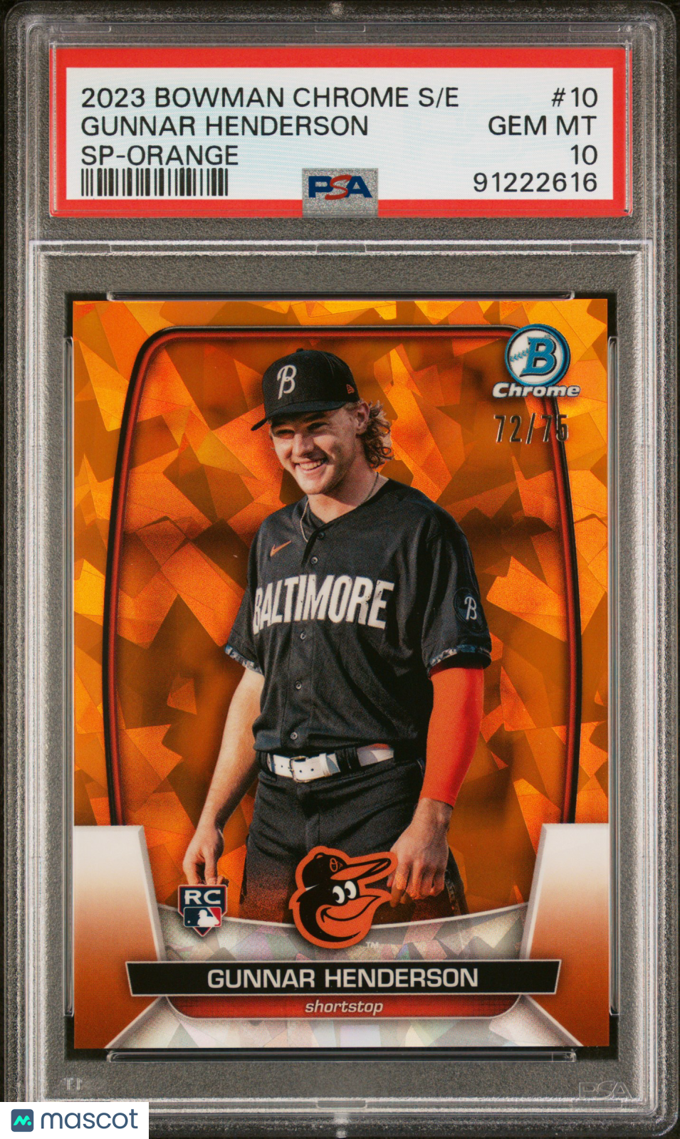 2023 Bowman Chrome Sapphire Edition Gunnar Henderson #10 SP Orange 72/75 PSA 10