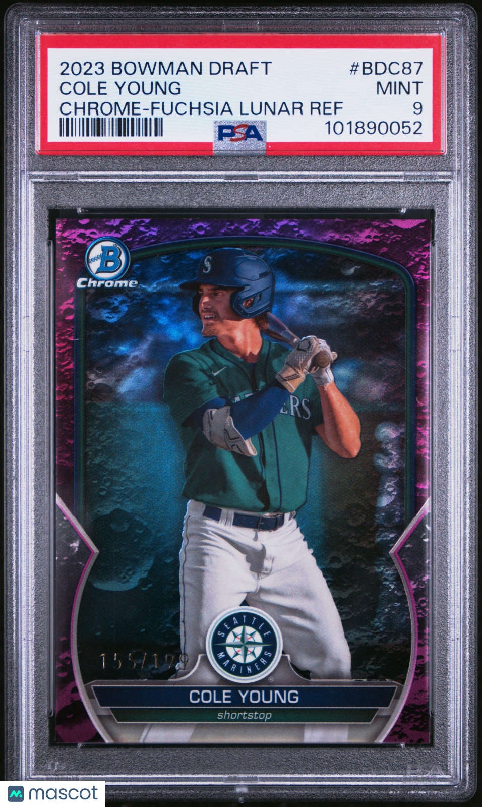 2023 Bowman Draft Cole Young #BDC87 Chrome Fuchsia Lunar Ref 155/199 PSA 9