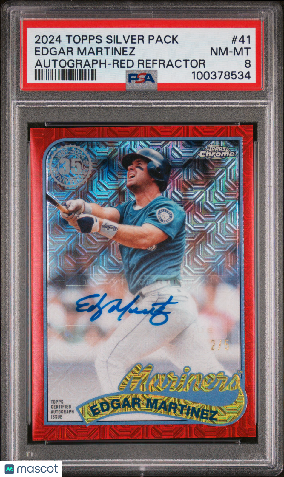 2024 Topps Silver Pack 1989 Chrome Edgar Martinez #41 Auto Red Refractor / 5 PSA