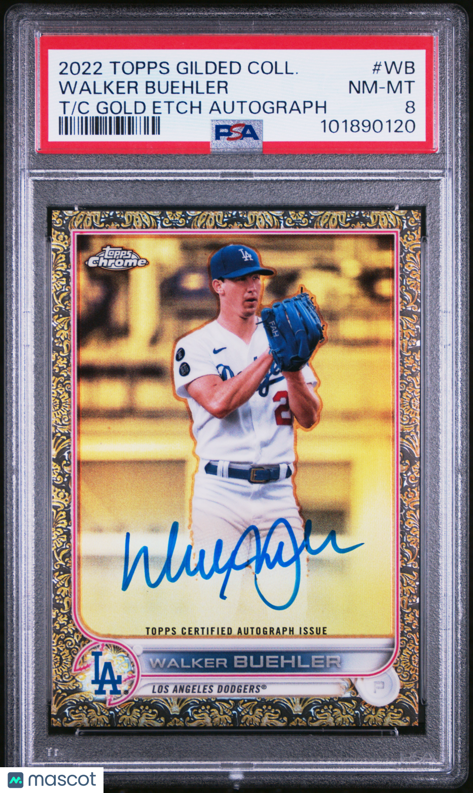 2022 Topps Gilded Collection  Chrome Gold Etch Auto Walker Buehler #WB PSA 8