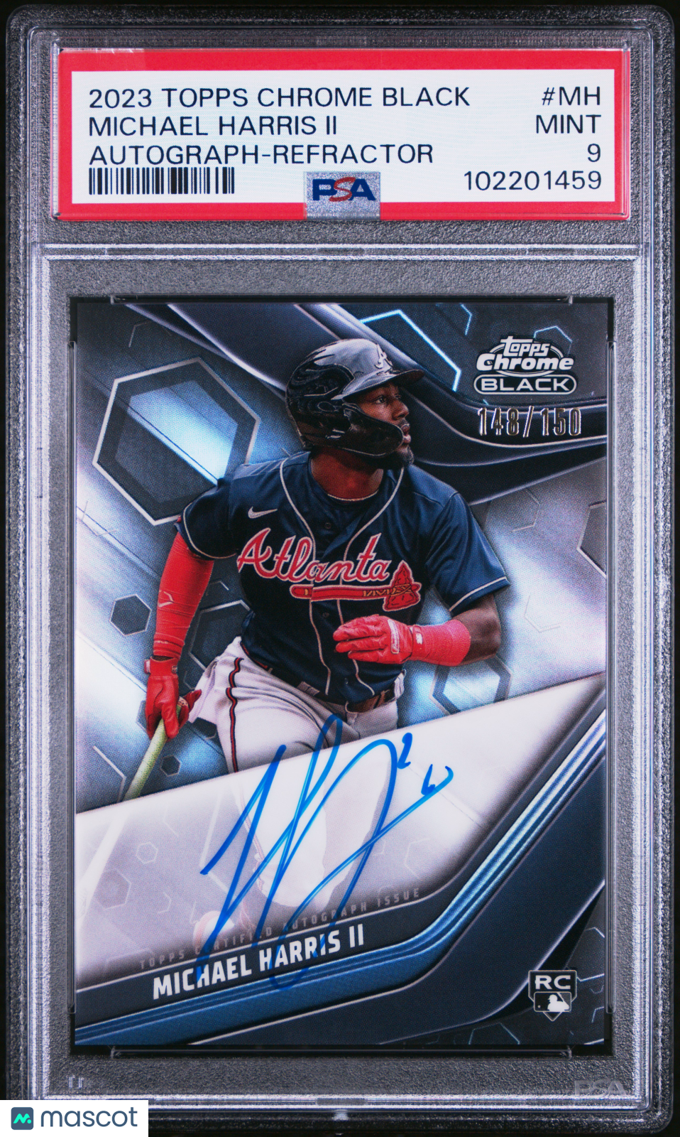 2023 Topps Chrome Black Autographs Michael Harris II #MH Refractor 148/150 PSA 9