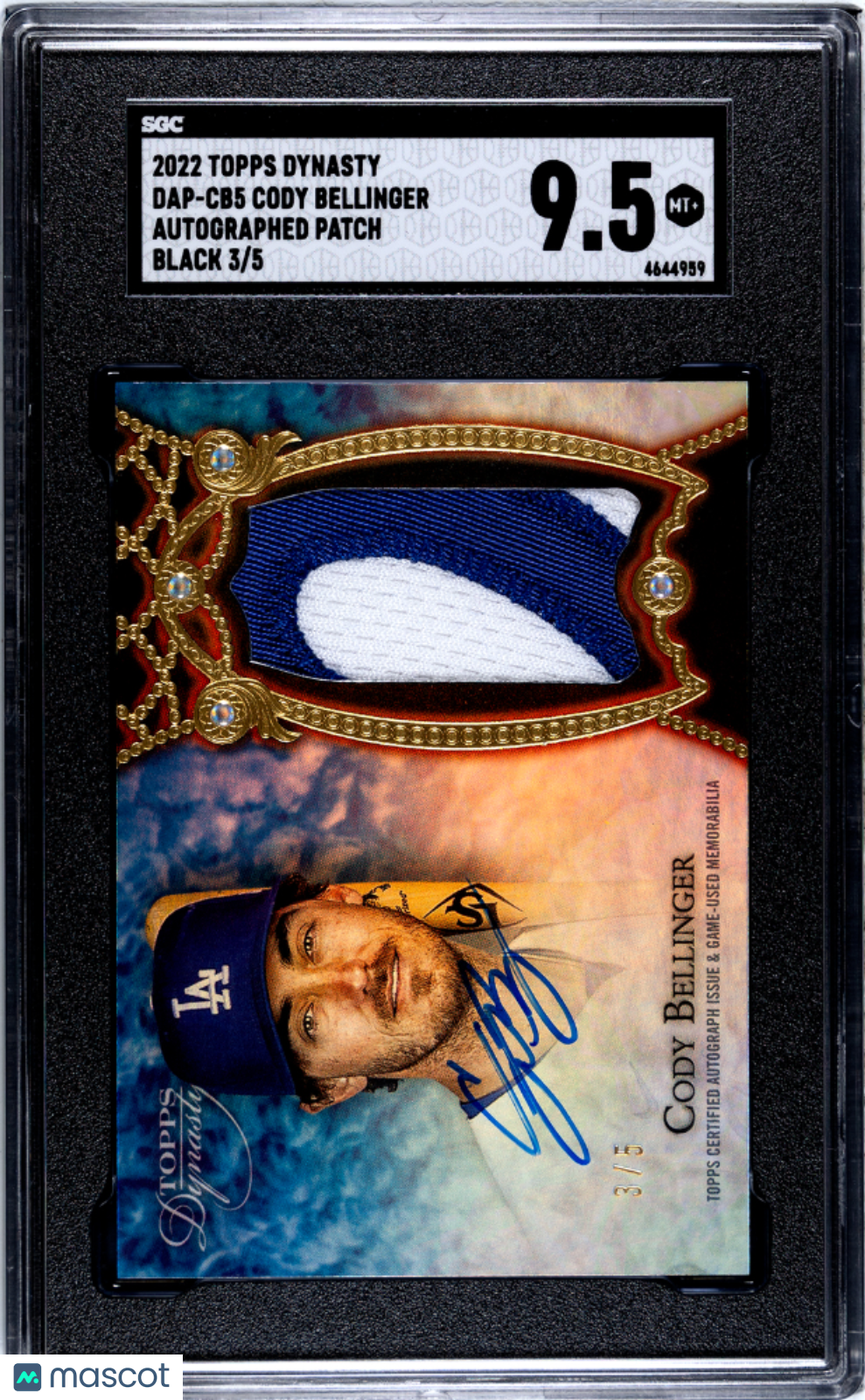 2022 Topps Dynasty Cody Bellinger #DAP-CB5 Autograph Patch Black 5 SGC 9.5