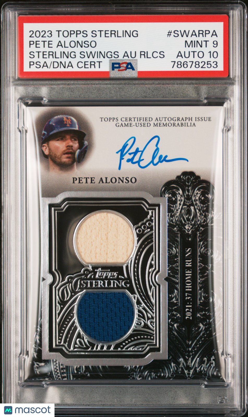 2023 Topps Sterling Sterling Swings Auto Relics Pete Alonso #SWARPA Rlcs PSA