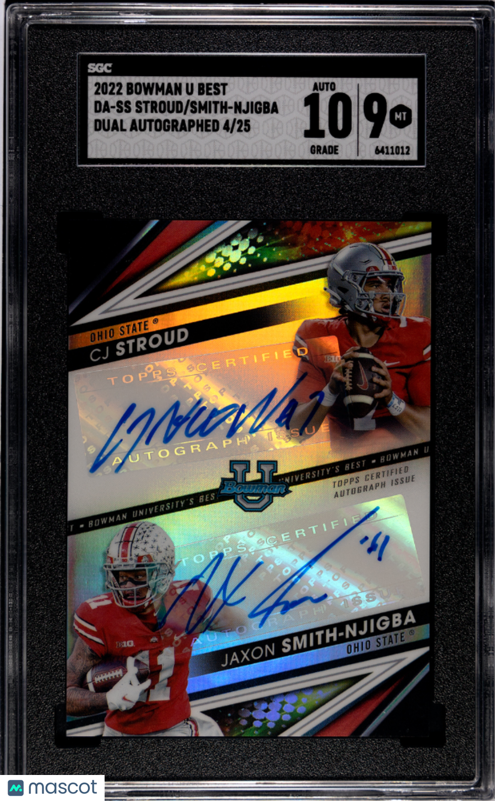 2022 Bowman University Best Stroud Smith-Njigba #DA-SS Dual 25 SGC Auto 10