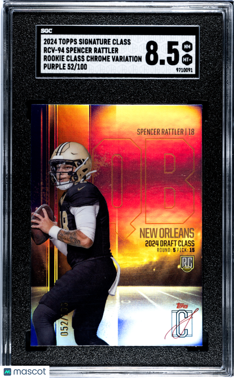 2024 Topps Signature Class Spencer Rattler #RCV-94 Var. Purple Refractor SGC 8.5