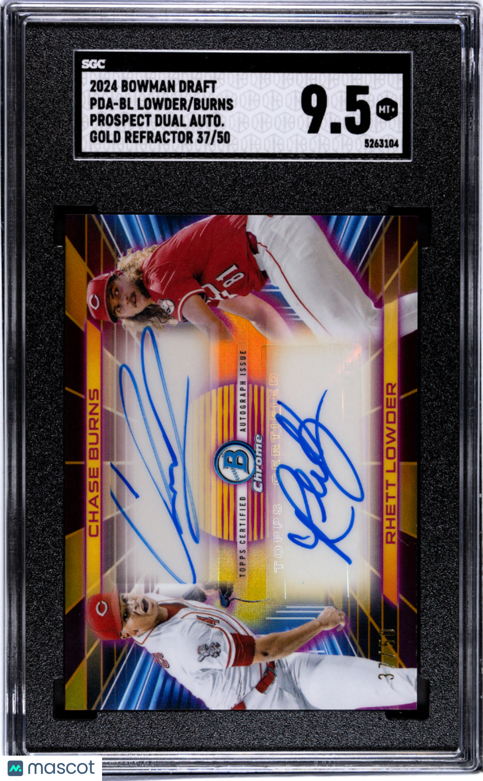 2024 Bowman Draft Lowder Burns #PDA-BL Pros. Dual Autograph Gold SGC 9.5