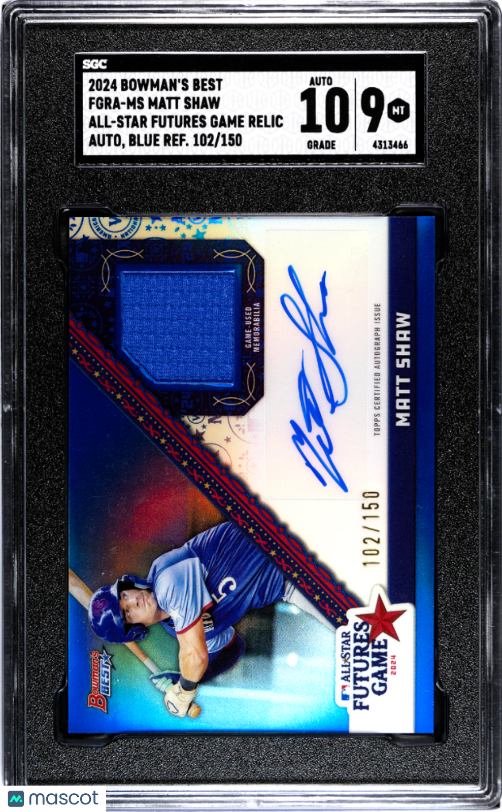 2024 Bowman's Matt Shaw #FGRA-MS All Star Relic Auto Blue Refrac SGC 9 Auto 10
