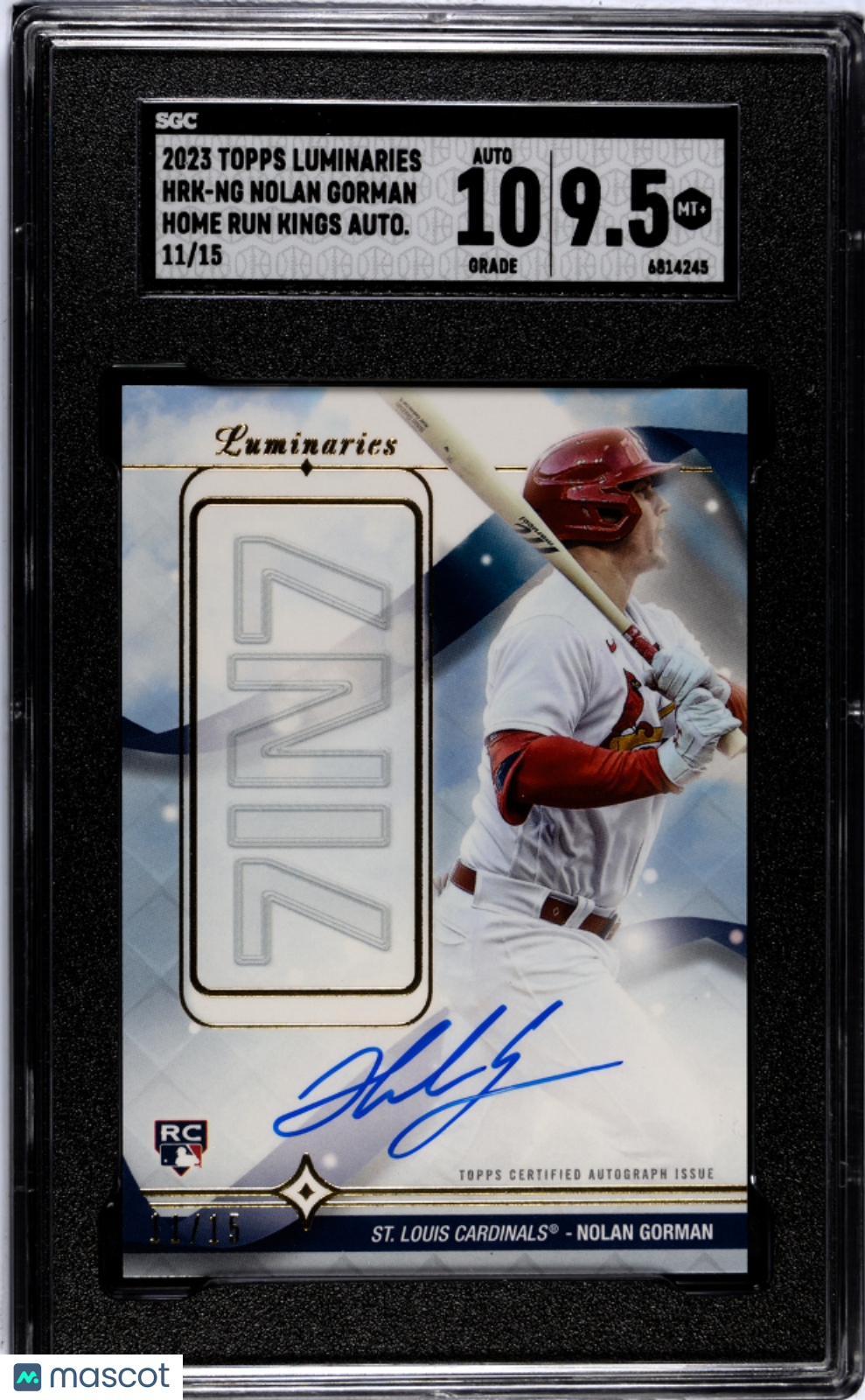 2023 Topps Luminaries Nolan Gorman #HRK-NG Home Run Kings SGC 9.5 Auto 10