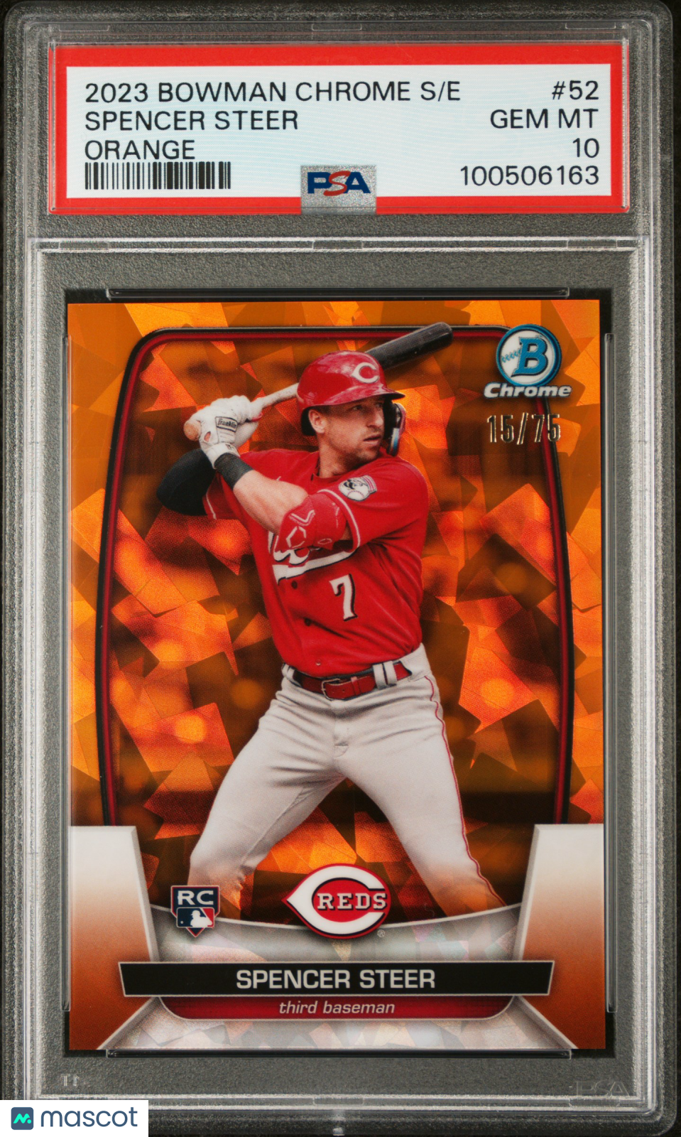 2023 Bowman Chrome Sapphire Edition Spencer Steer #52 Orange 15/75 PSA 10