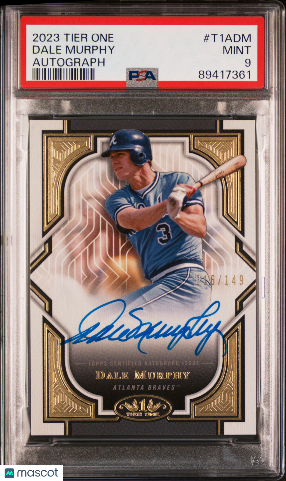 2023 Topps Tier One Autographs Dale Murphy #T1ADM 016/149 PSA 9