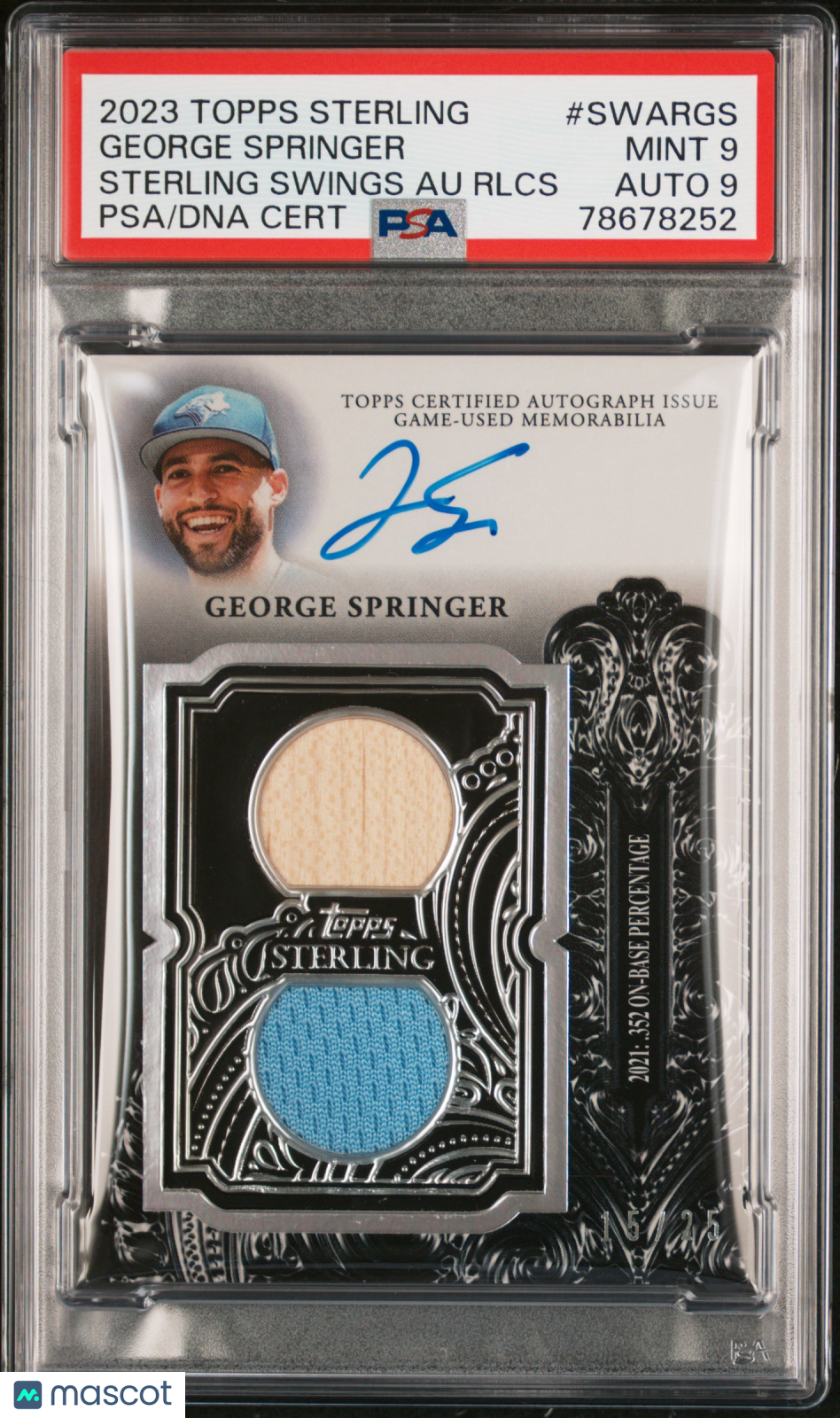 2023 Topps Sterling  Swings Auto Relics George Springer #SWARGS  PSA 9 Auto 9