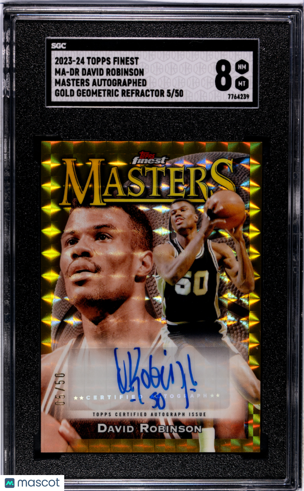 2023 Topps Finest David Robinson #MA-DR  Auto Gold Geometric Refractor SGC 8