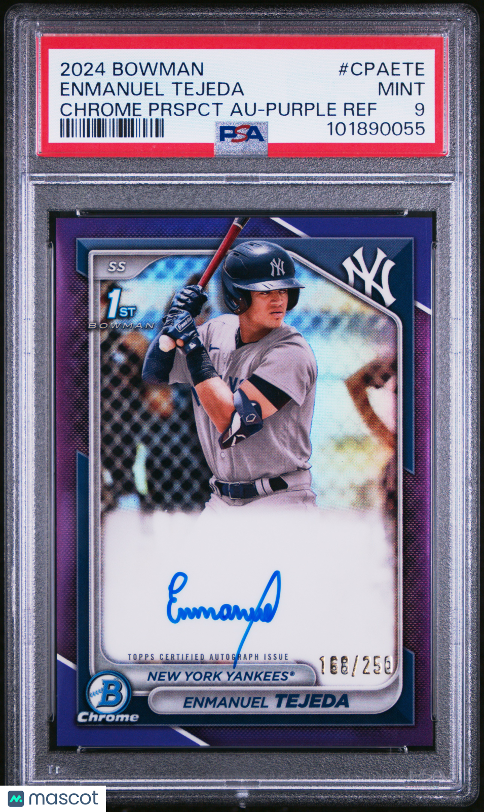 2024 Bowman Prospect Auto Enmanuel Tejeda #CPAETE Prspct Purple Ref /256 PSA 9