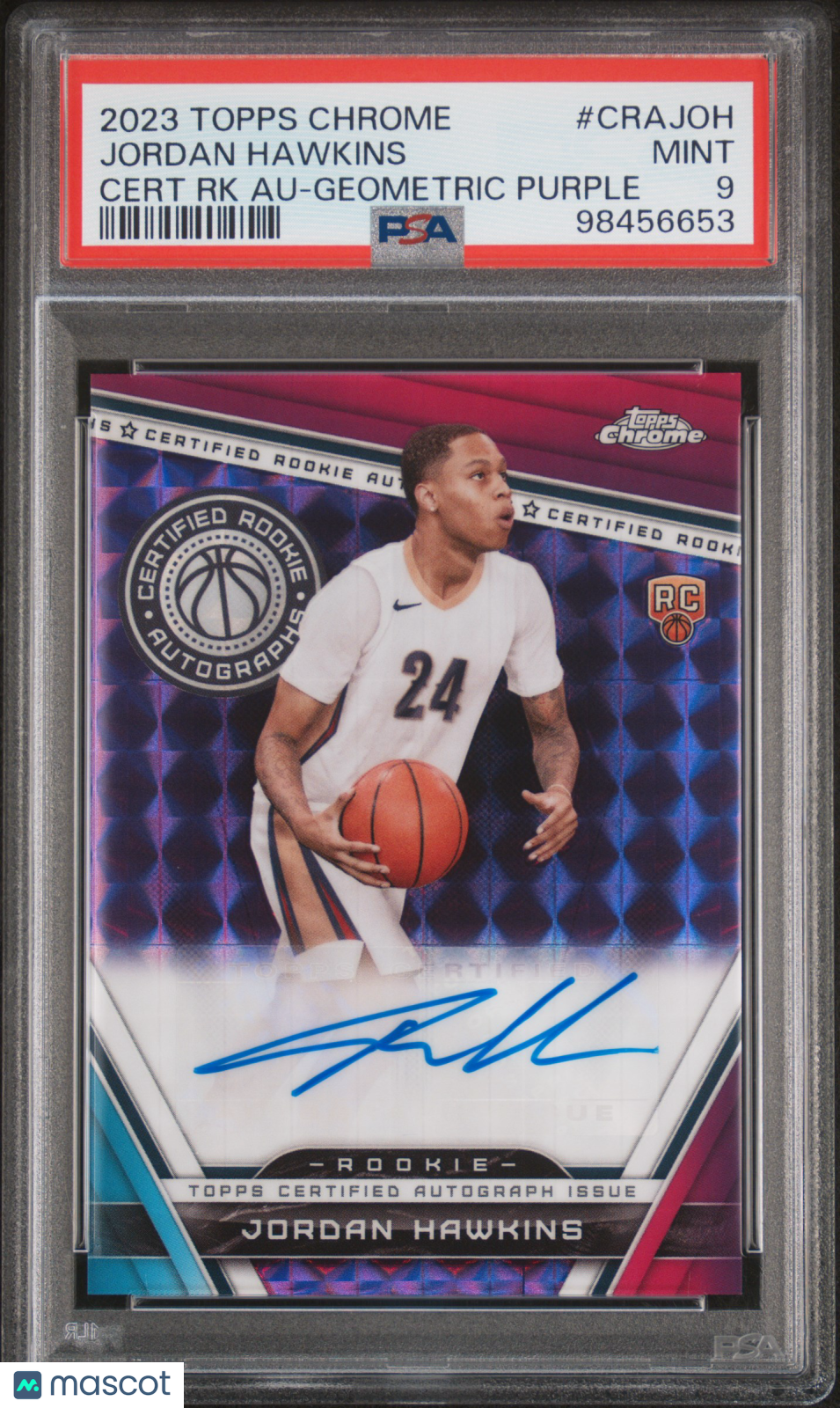 2023 Topps Chrome Rookie Auto Jordan Hawkins #CRAJOH RK Geometric Purple PSA 9