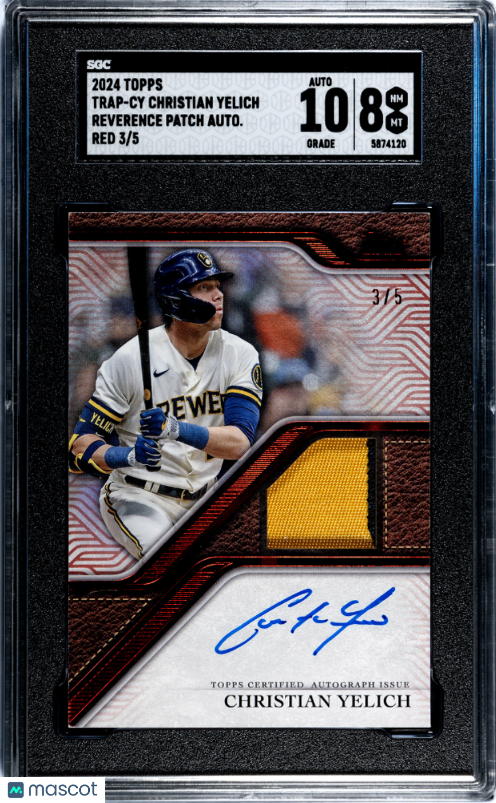 2024 Topps Christian Yelich #TRAP-CY Reverence Patch Auto /5 Red SGC 8 Auto 10