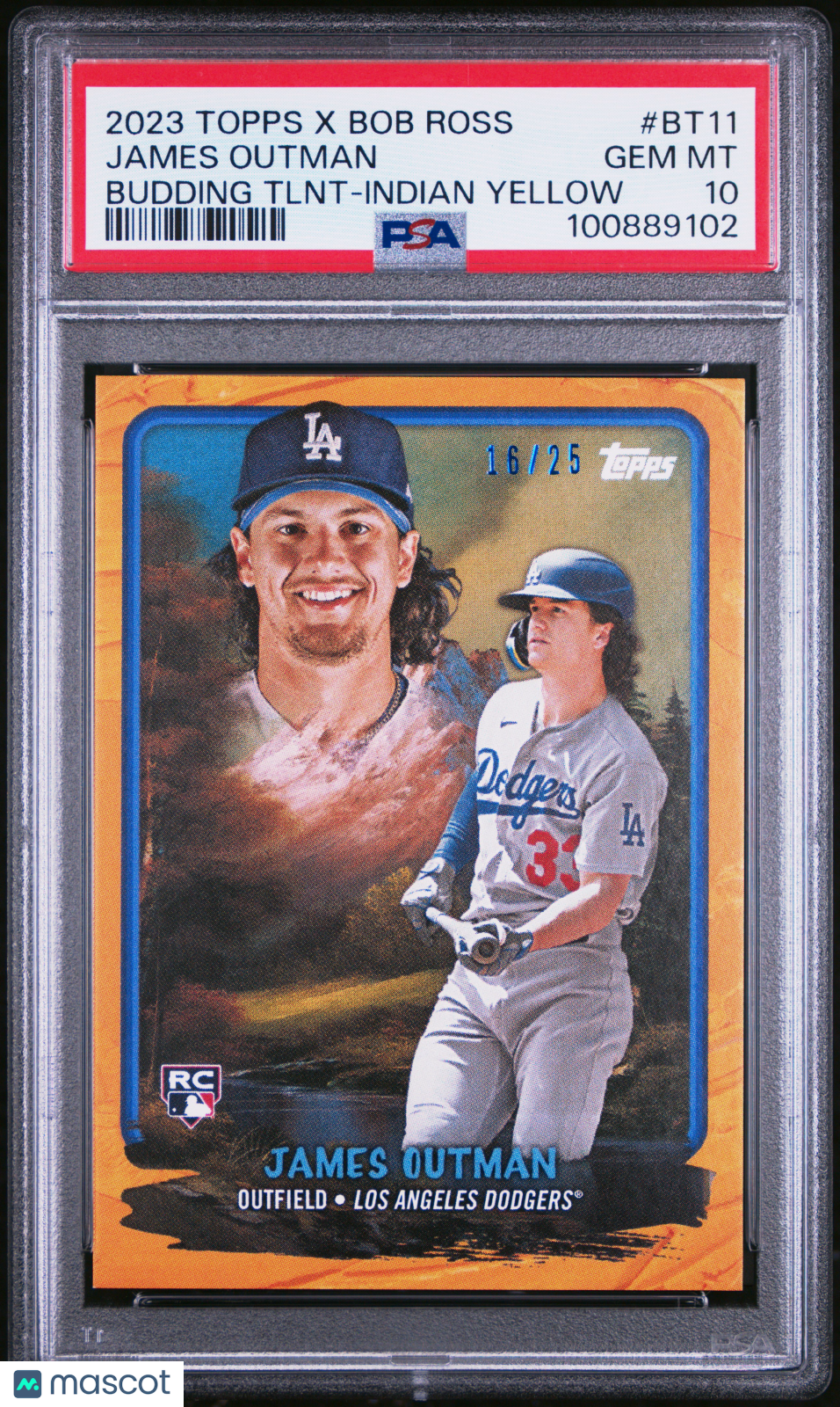 2023 Topps X Bob Ross The Joy Of Talents James Outman #BT11  Yellow /25 PSA 10