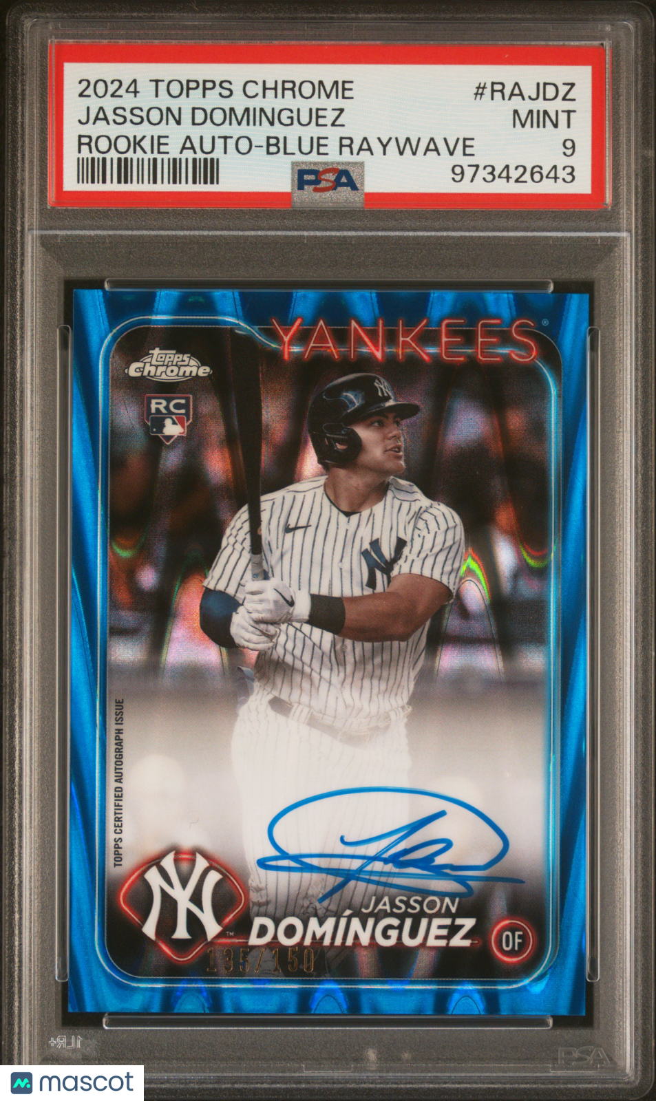 2024 Topps Chrome Rookie Auto Jasson Dominguez #RAJDZ Blue Raywave /150 PSA 9