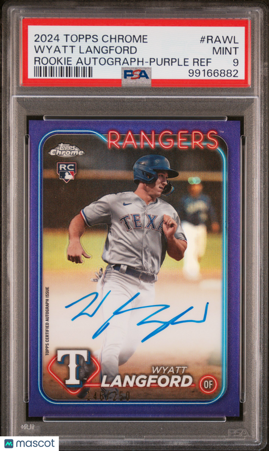 2024 Topps Chrome Rookie Auto Wyatt Langford #RAWL Purple Ref 148/250 PSA 9