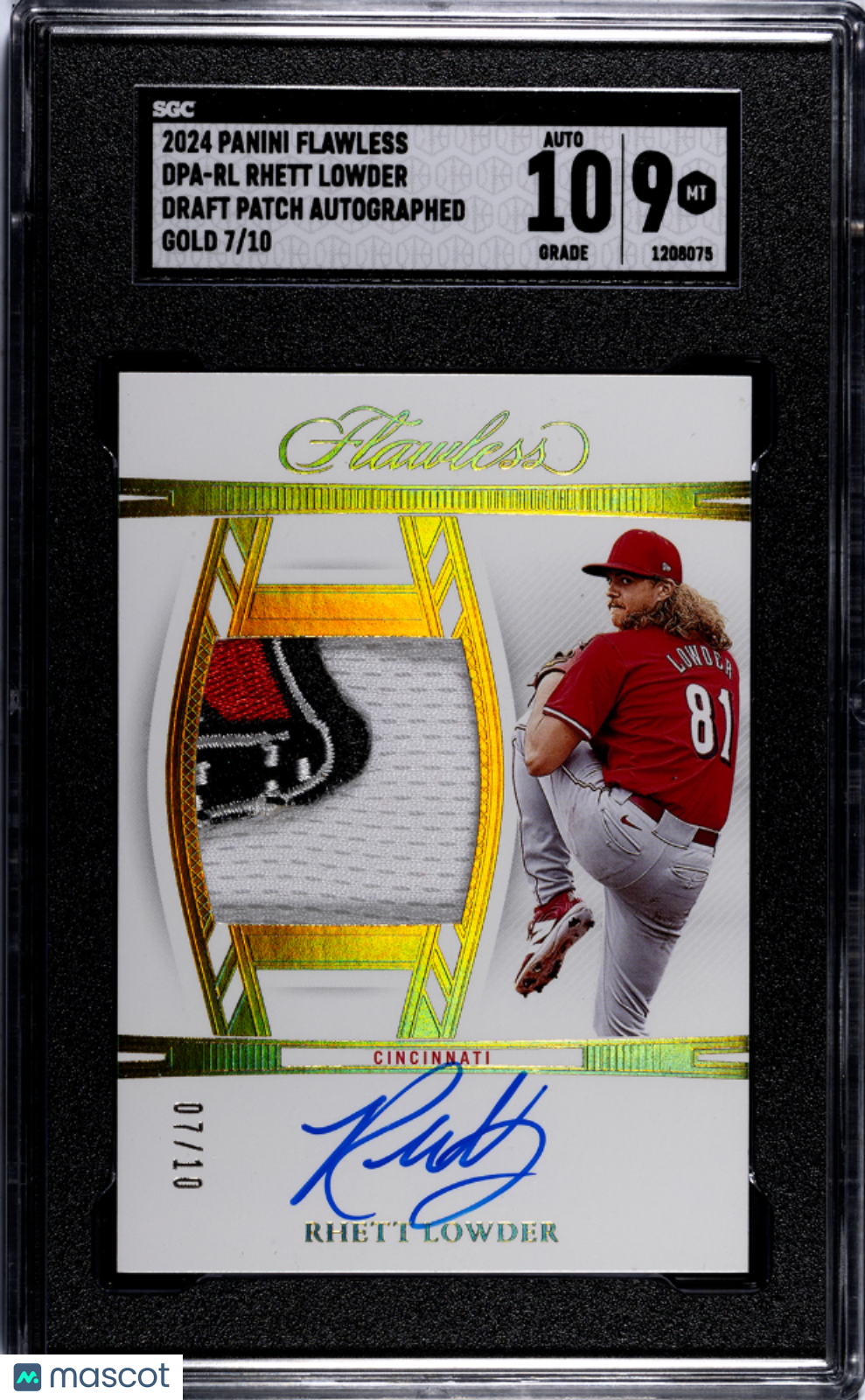 2024 Panini Flawless Rhett Lowder #DPA-RL Draft Patch Auto Gold SGC 9 Auto 10