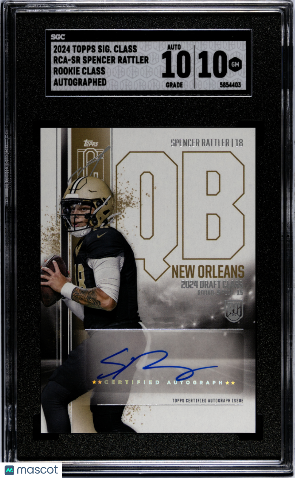 2024 Topps Signature Class Spencer Rattler #RCA-SR Rookie Auto SGC 10 Auto 10