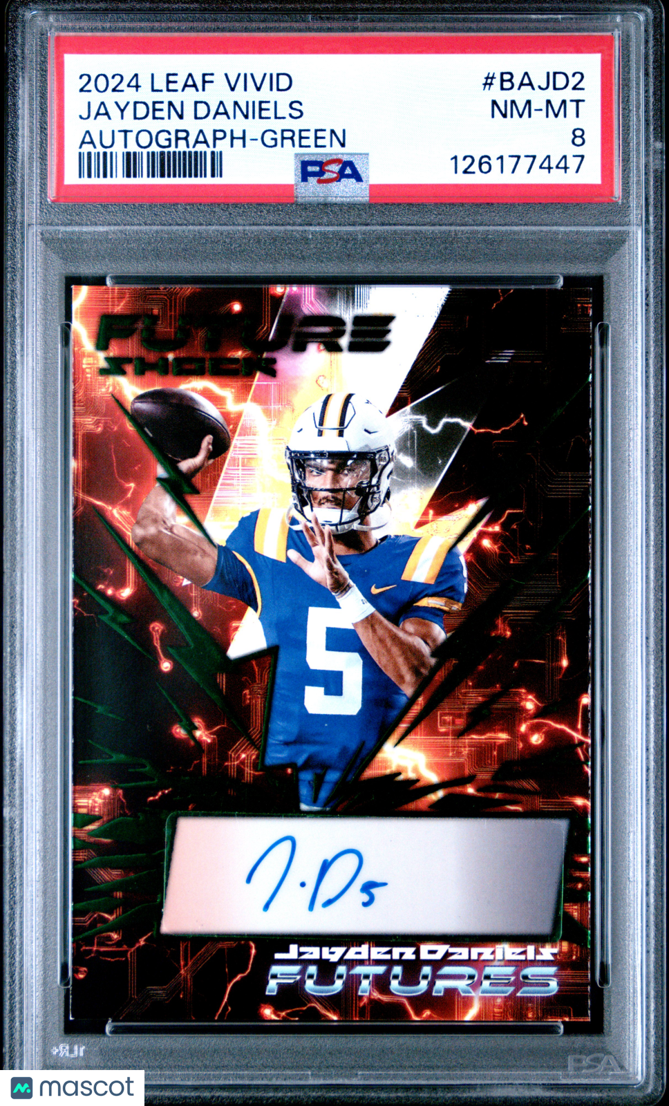 2024 Leaf Vivid Autographs Jayden Daniels #BAJD2 Green PSA 8