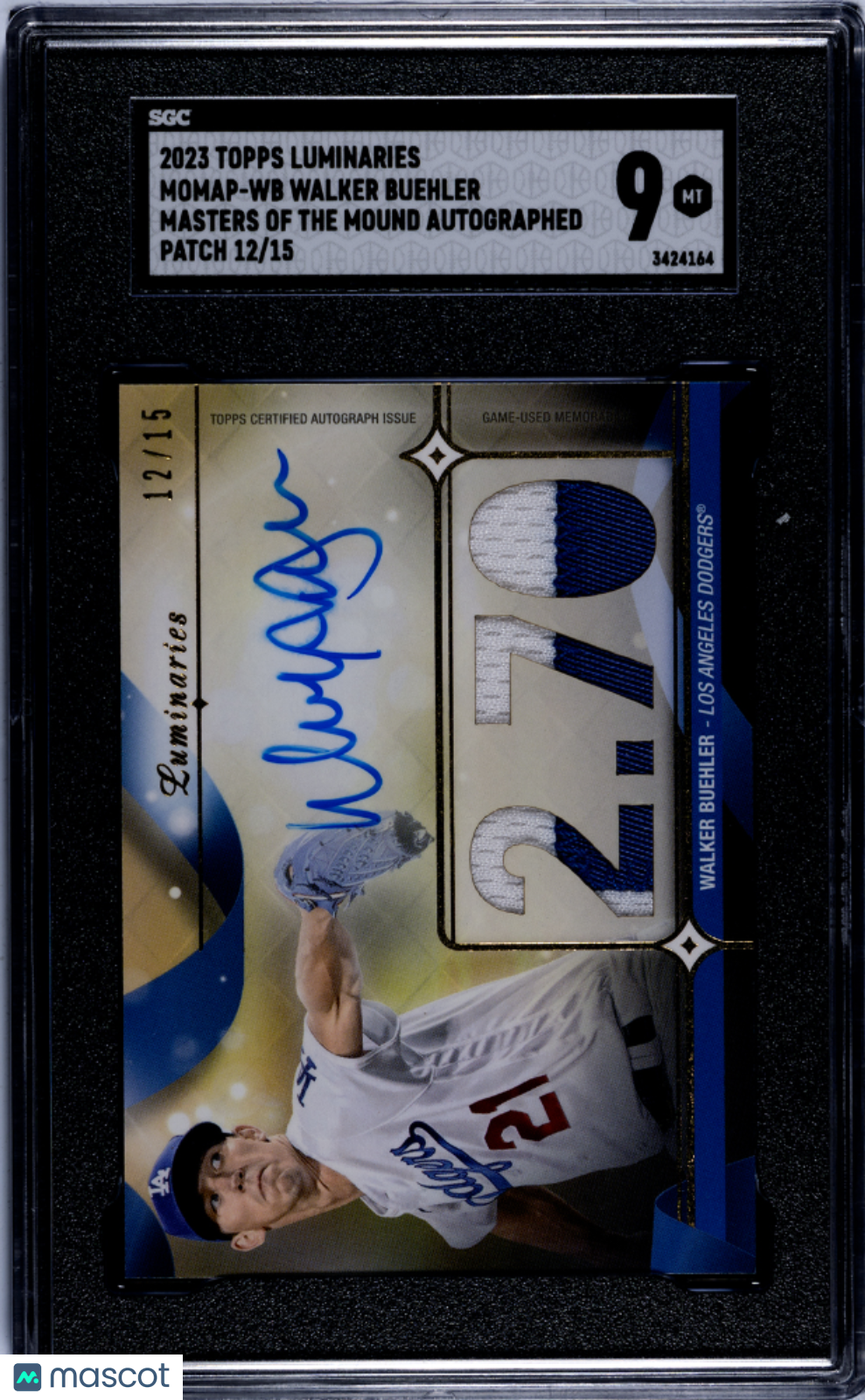 2023 Topps Luminaries Walker Buehler #MOMAP-WB Masters Of The Mound  Patch SGC 9