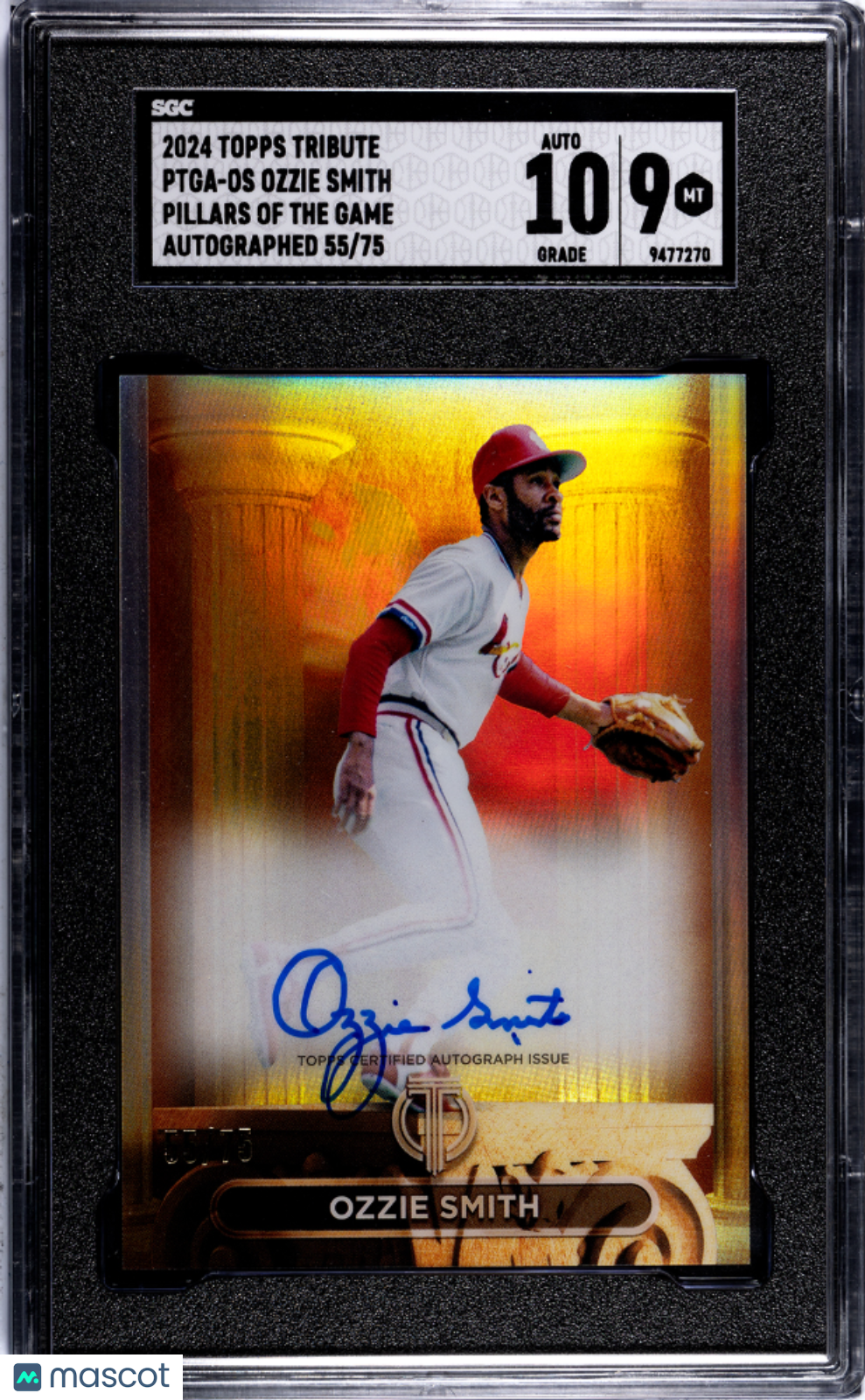 2024 Topps Tribute Ozzie Smith #PTGA-OS Pillars Of The Game SGC 9 Auto 10