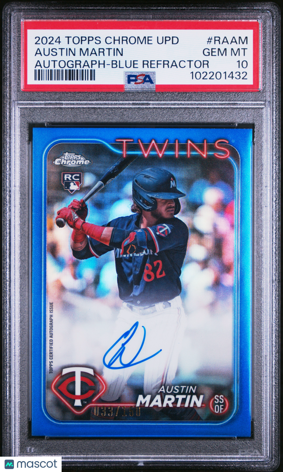 2024 Topps Chrome Update Series Auto Austin Martin #RAAM Blue Refractor PSA 10