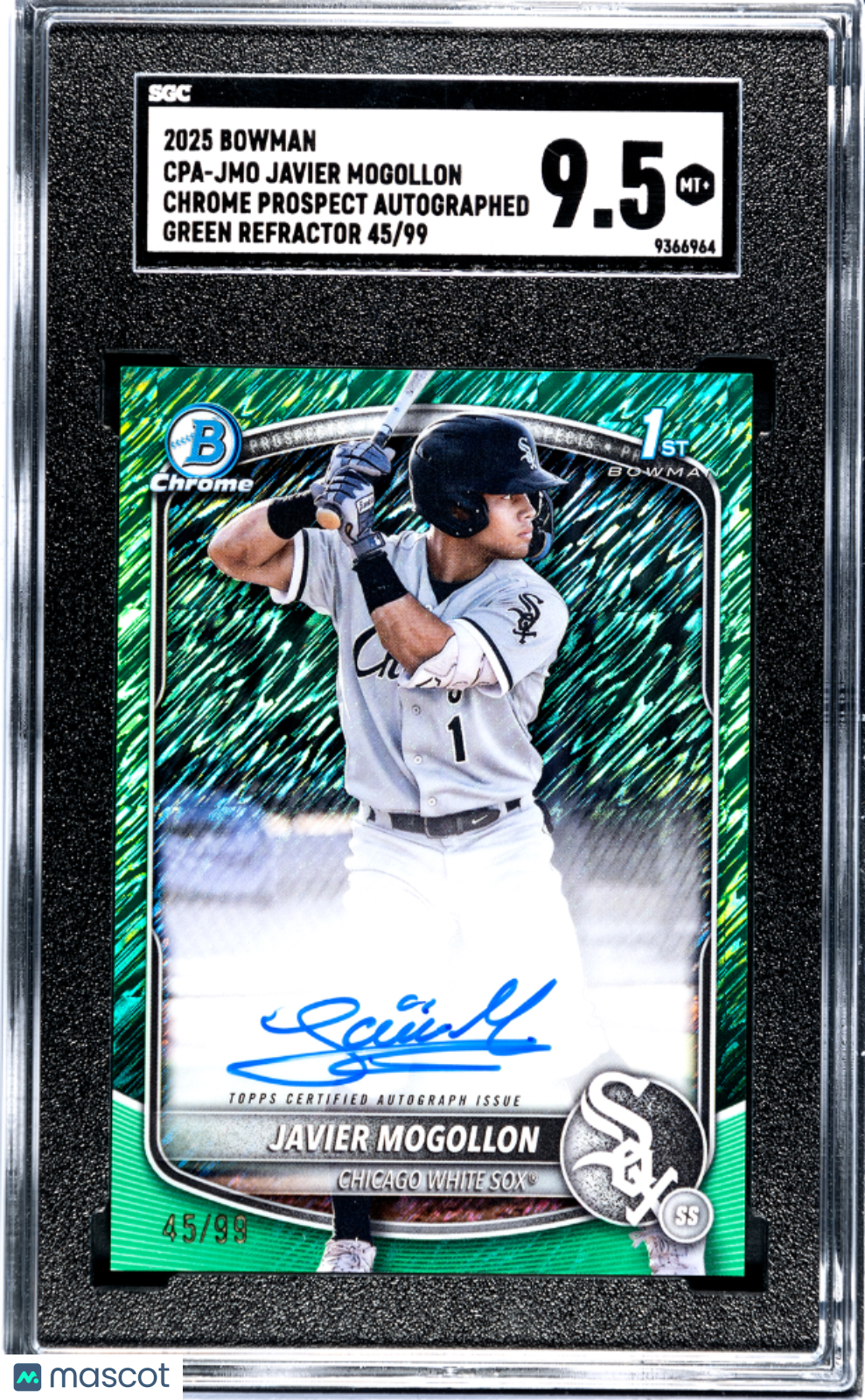 2025 Bowman Javier Mogollon #CPA-JMO Chrome Prospect Green Refractor SGC 9.5
