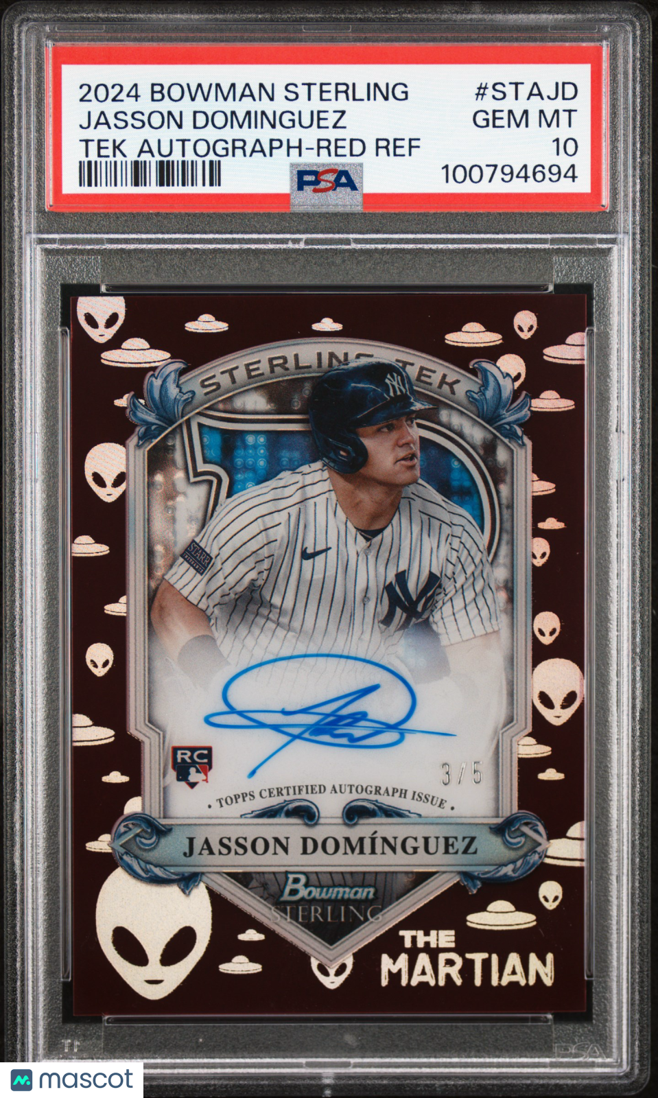 2024 Bowman Sterling Tek Auto Jasson Dominguez #STAJD Red Ref 3 / 5 PSA 10