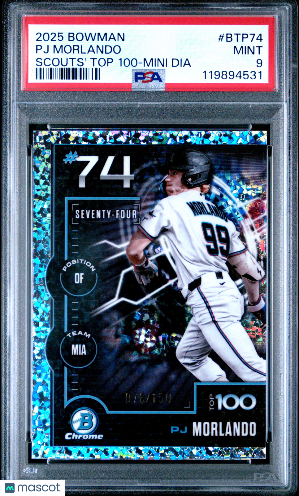 2025 Bowman Scouts' Top 100 PJ Morlando #BTP74 Mini Dia 078/150 PSA 9