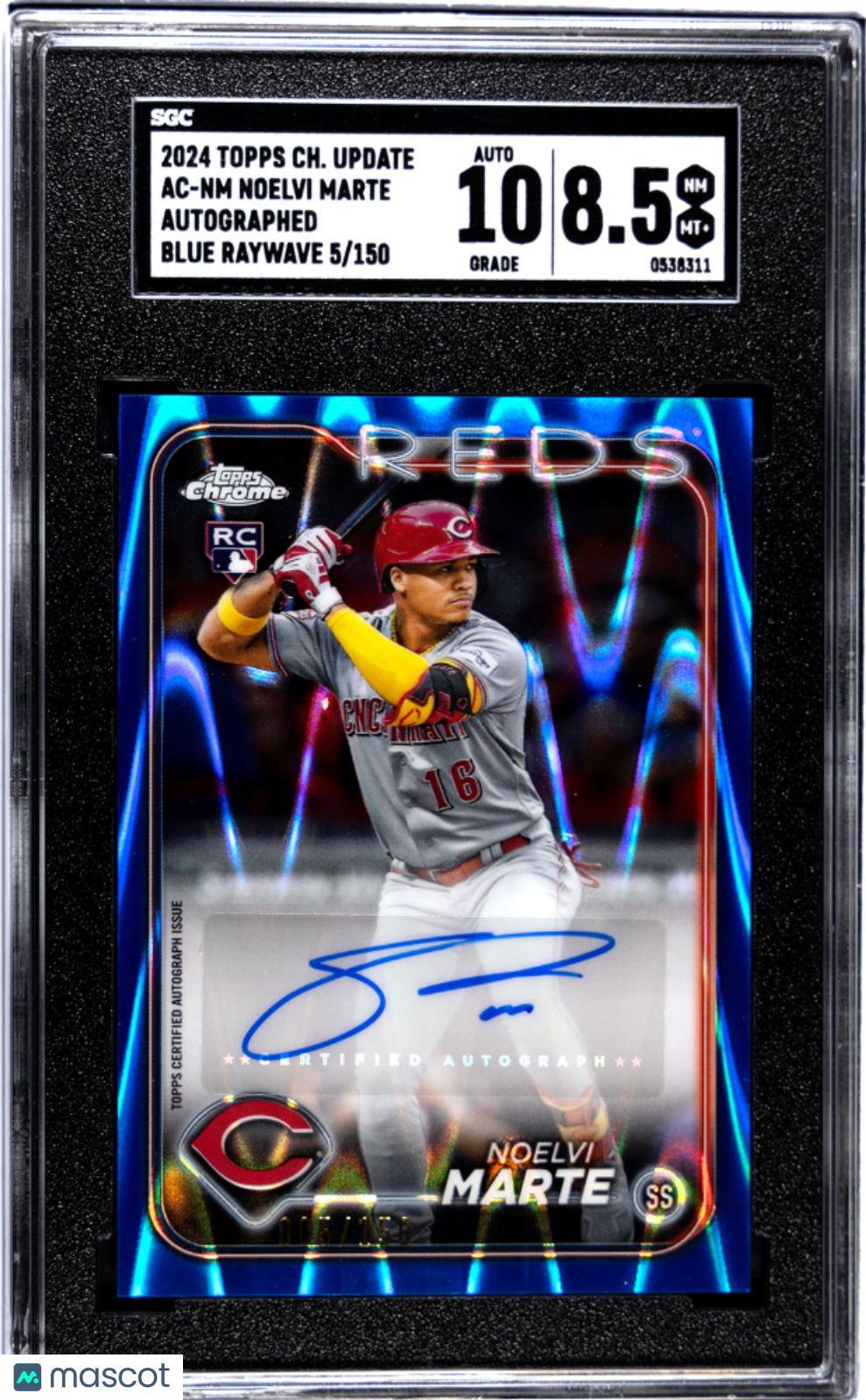2024 Topps  Update Noelvi Marte #AC-NM Blue Raywave Refractor SGC 8.5 Auto 10